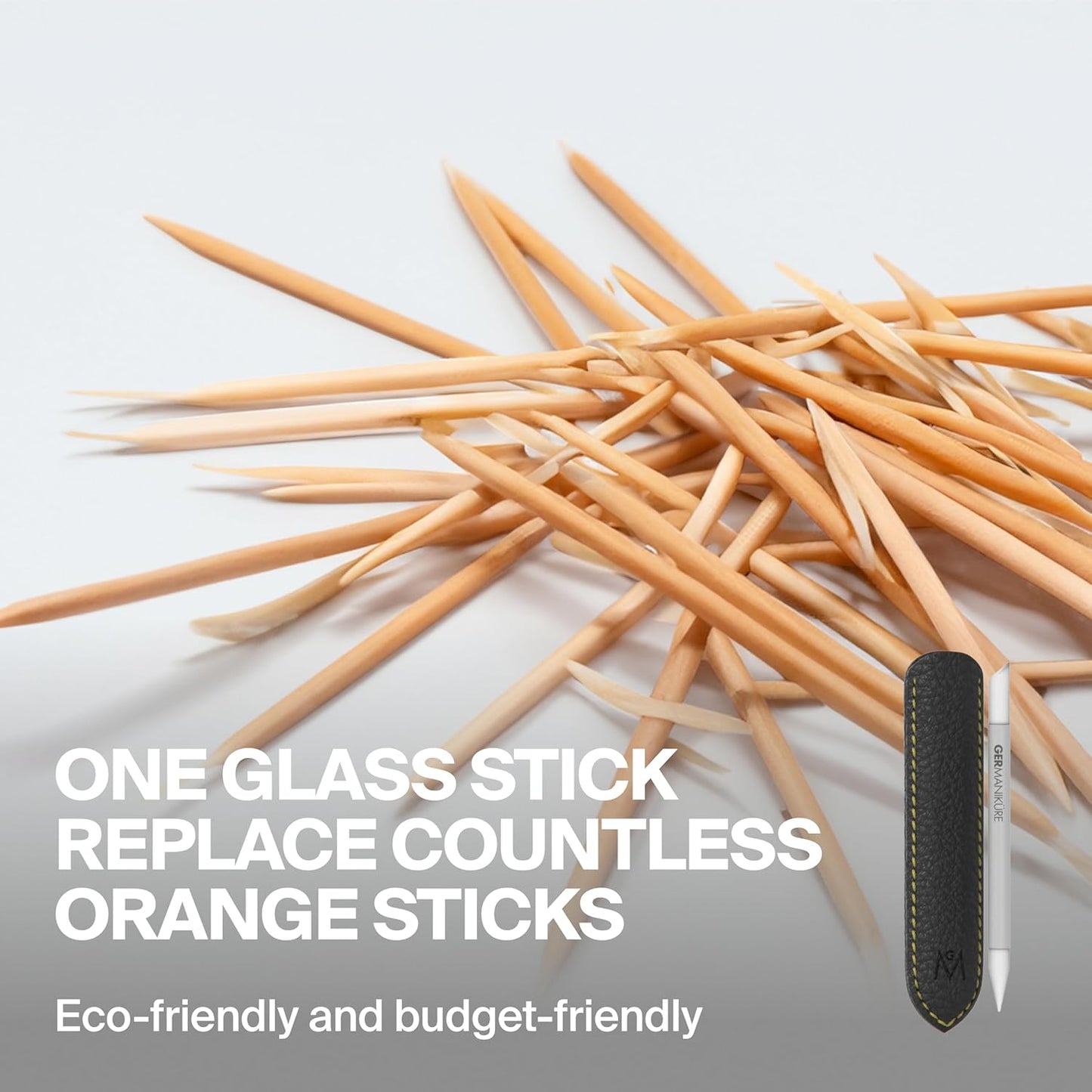 GERMANIKURE Grey Glass Cuticle Stick in Suede Sleeve - Ethically Made in Czech Republic - Cuticle Pusher & Remover, Callous & Dry Skin Fingertip File, Nail Shaper