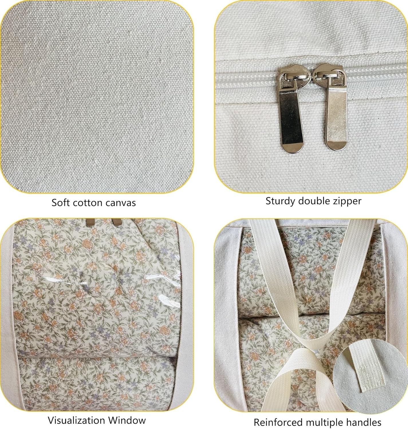 Soft Canvas Clothes Storage Bags with Four Carrying Handles and Clear Window, Closet Organizer for Clothing, Blankets Sheets and Bedding, 55L, 6 Pack, Beige