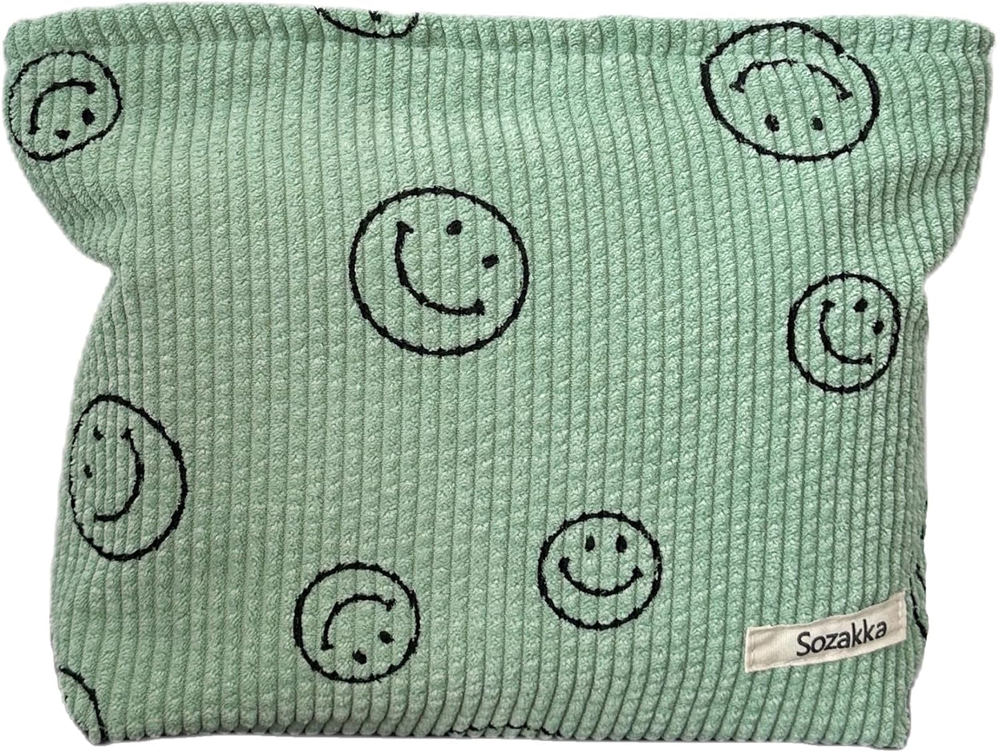 Cosmetic Bags for Women - Corduroy Cosmetic Bag Aesthetic Women Handbags Purses Smile Dots Makeup Organizer Storage Makeup Bag Girls Case Bags (A-Green)