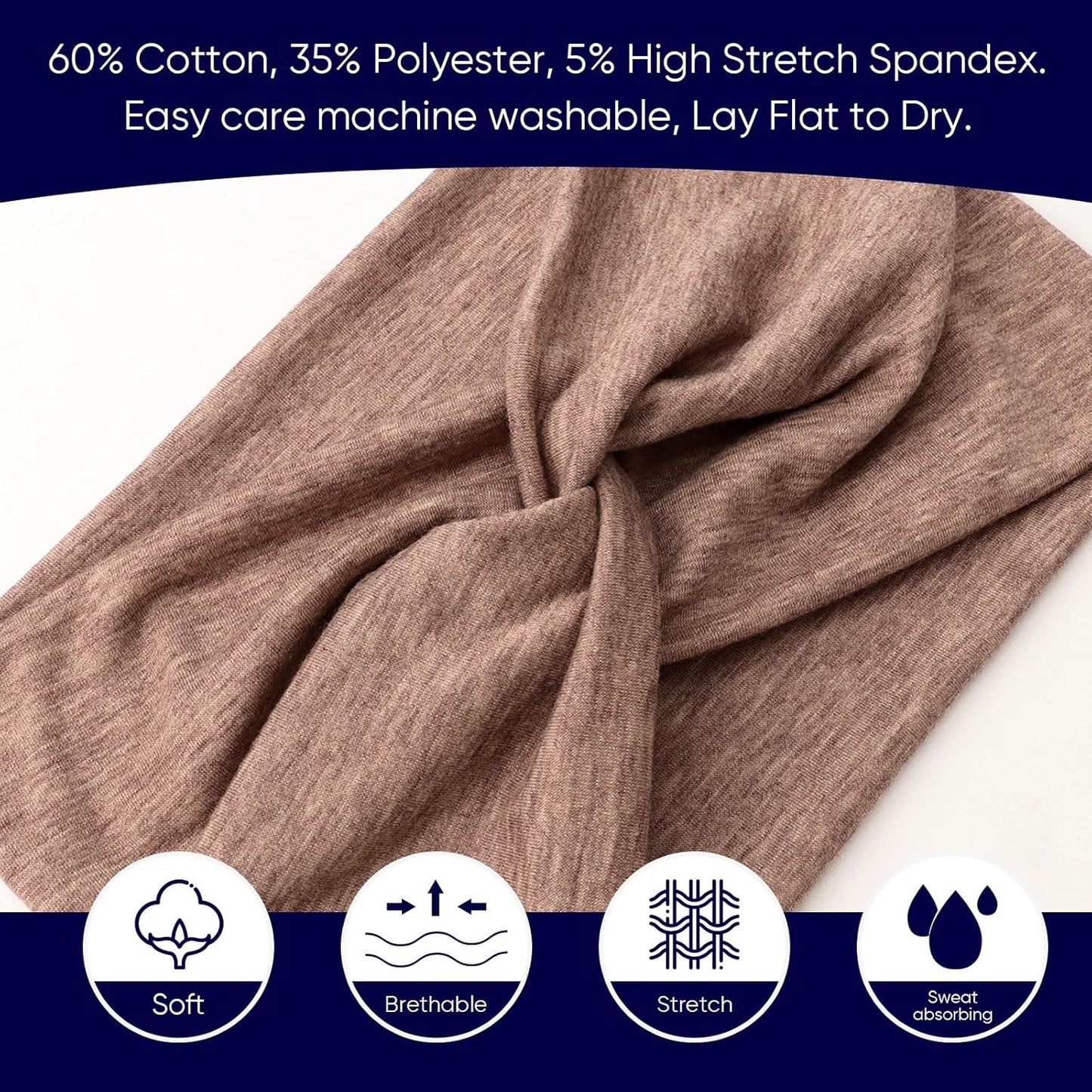 DRESHOW Extra Wide Headbands for Women Cotton Turban Knotted Bandana Head Bands Non Slip Boho Hair Accessories for Sports & Yoga