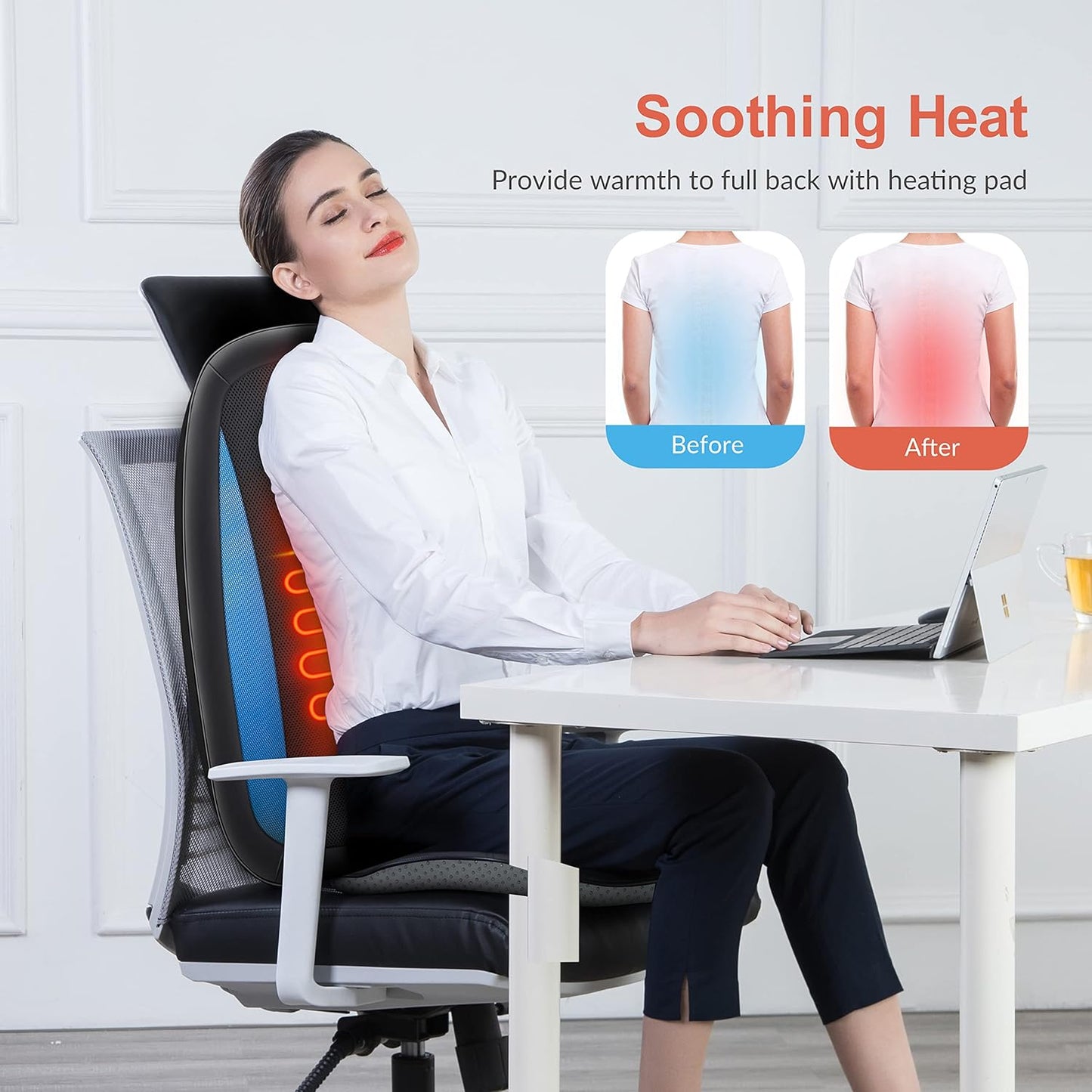 COMFIER Back Massager with Heat,Deep Tissue Kneading Massage Seat Cushion, Shiatsu Chair Pad for Neck for Home or Office use, Gift