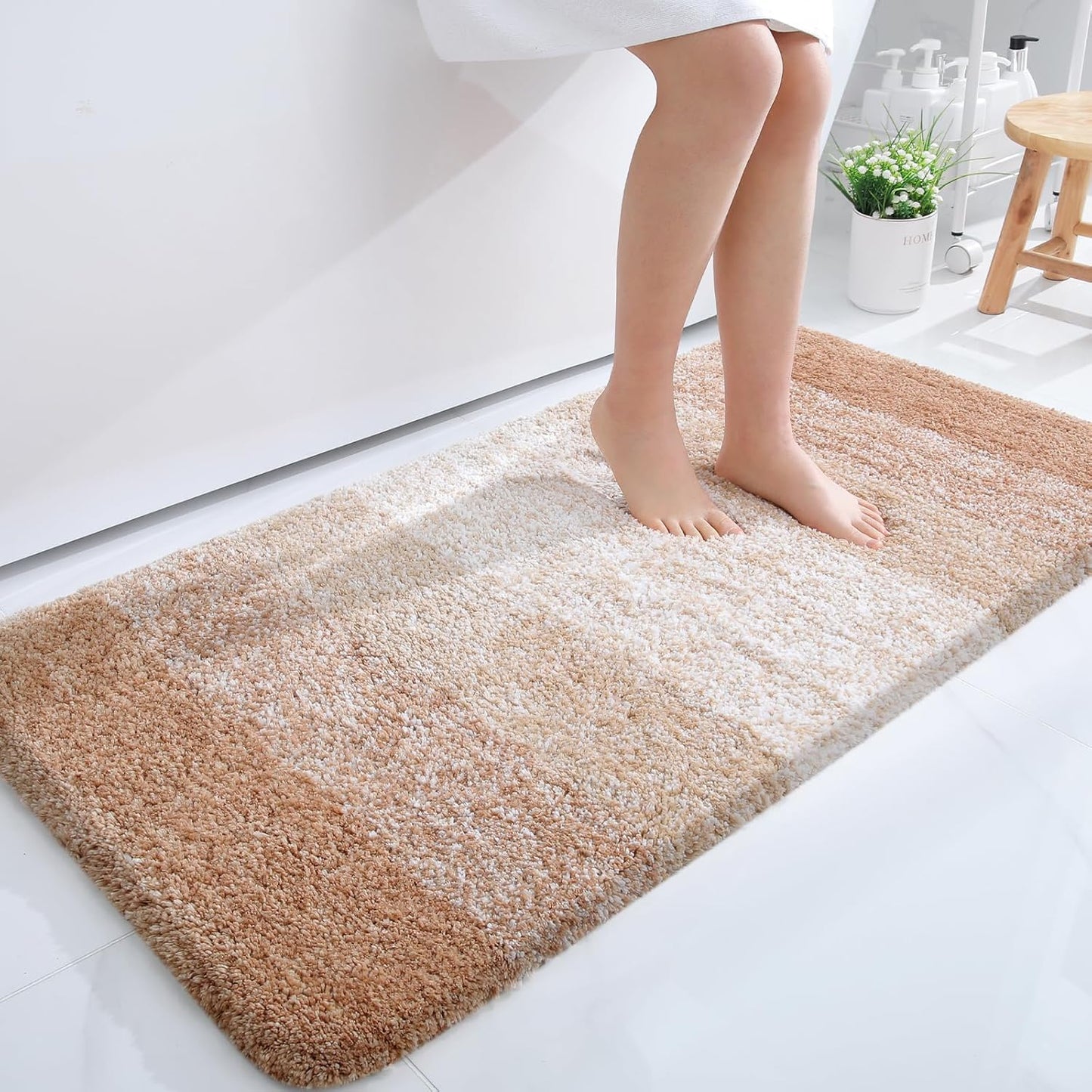 OLANLY Bathroom Runner Rugs 47x24, Extra Soft Absorbent Microfiber Bath Rugs, Rubber Backing, Quick Dry, Machine Washable Bath Mats for Bathroom Floor, Tub and Shower, Home Decor Accessories, Beige