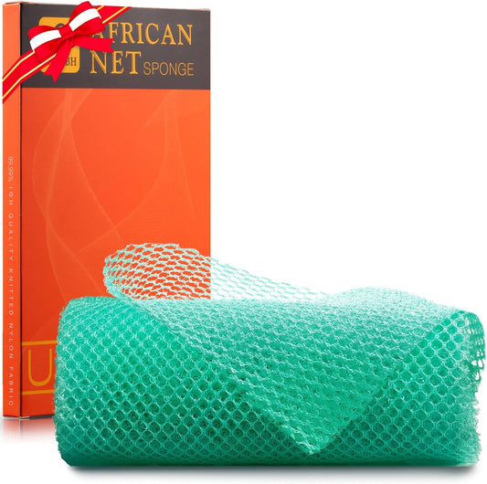 UJFQBH African Bath Sponge African Net Long Net Bath Sponge Exfoliating Shower Body Scrubber Back Scrubber Skin Smoother,Great for Daily Use (Green)