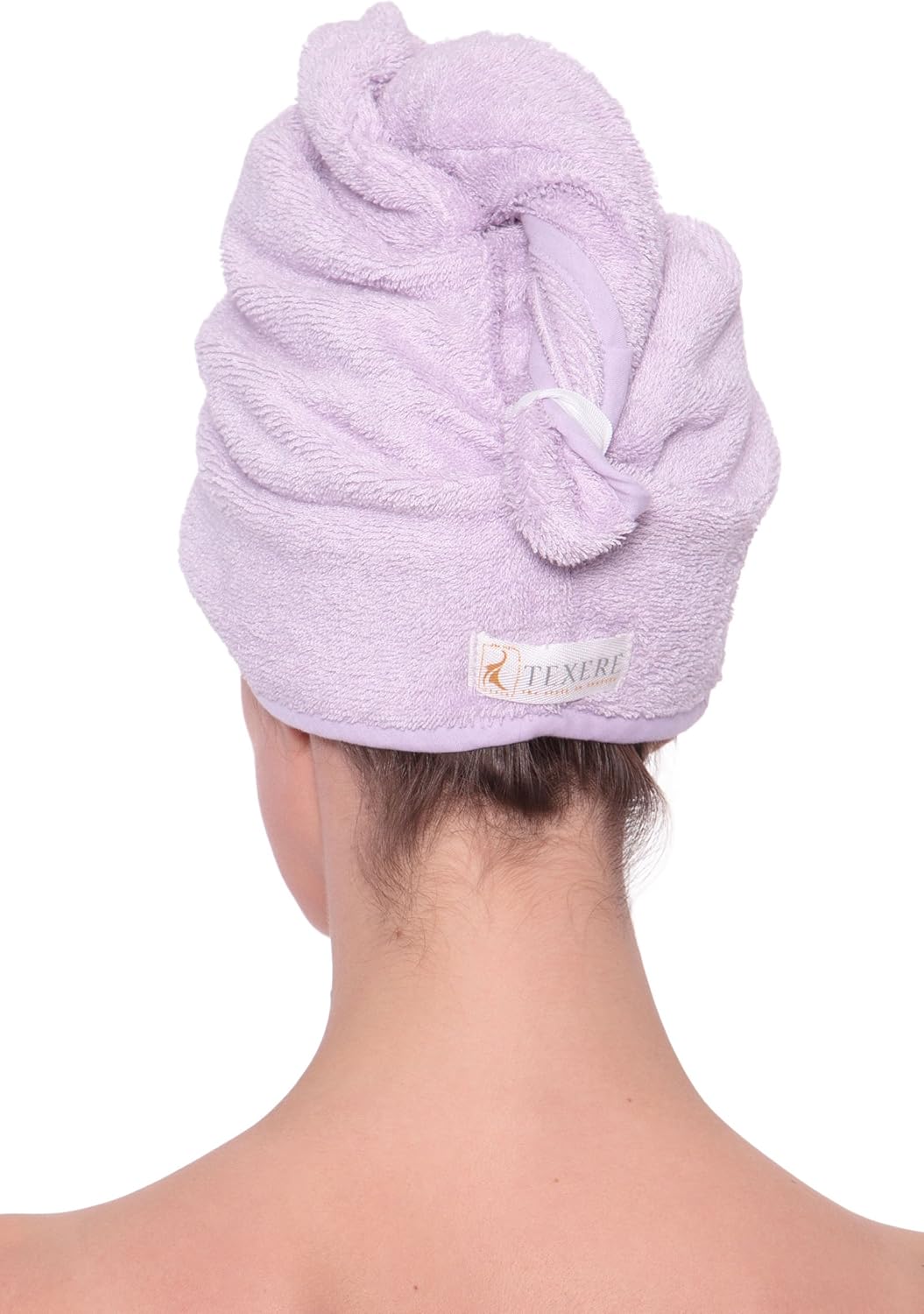 Texere Women's Viscose from Bamboo and Cotton Terry Spa Hair Towel - Fast Drying, Absorbent Hair Wrap Twist Turban for Long, Thick, and Curly Hair (Tya, Lavender Fog, U)