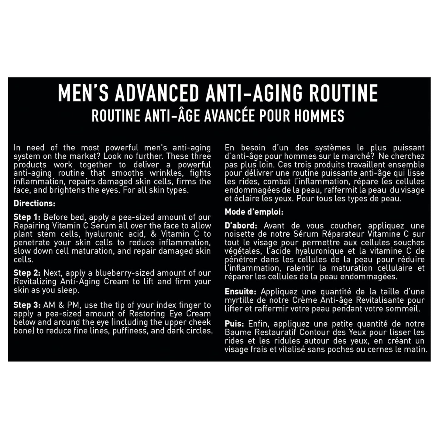 Brickell Men's Advanced Anti-Aging Skin Care Routine, Night Face Cream, Vitamin C Facial Serum and Eye Cream, Natural and Organic, Scented, Skin Care Gift Set