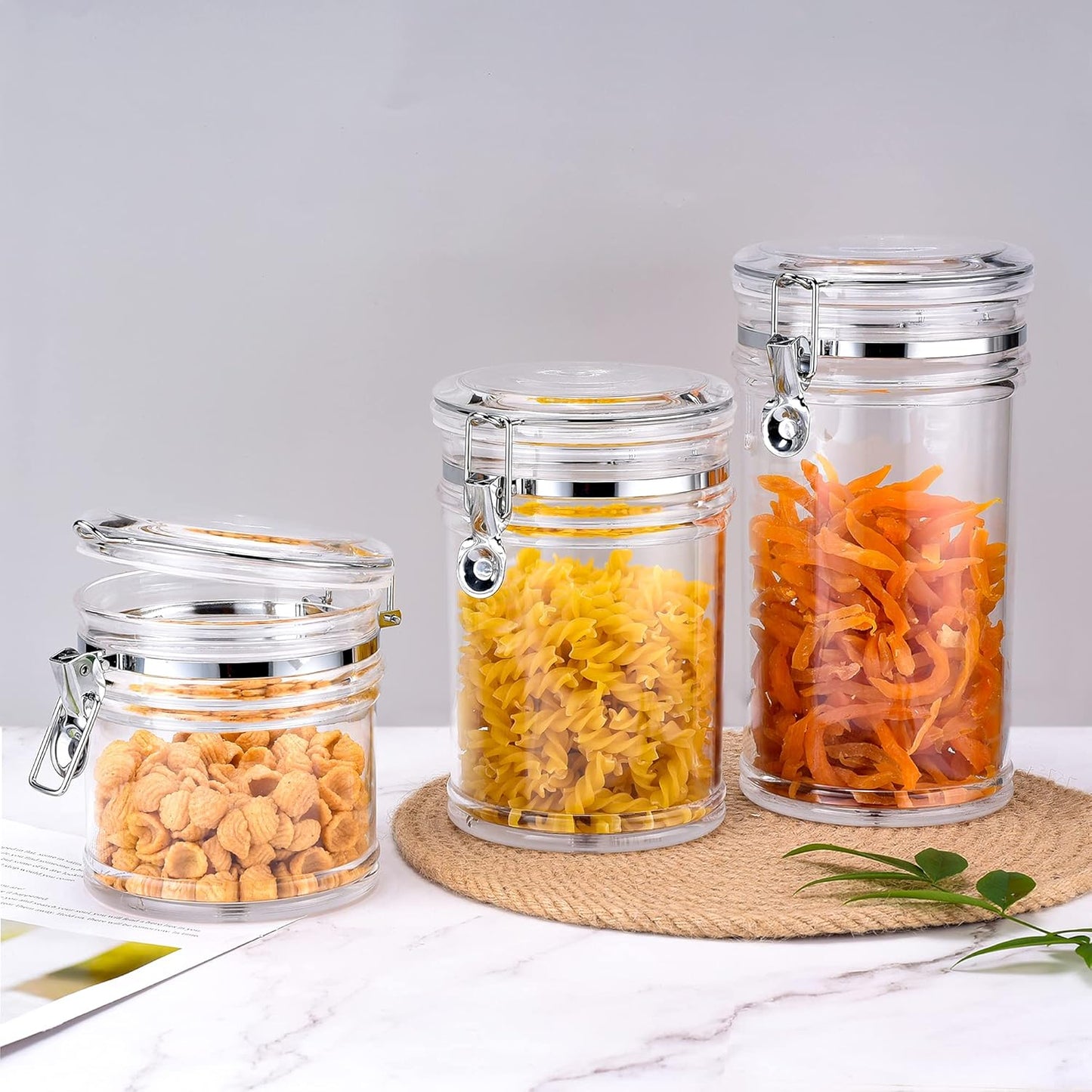 50 oz Reinforced Medium Acrylic Canister with Locking Clamp, Airtight Flip Jar | Food Storage Container for Flour, Sugar, Coffee, Candy, Cookie etc