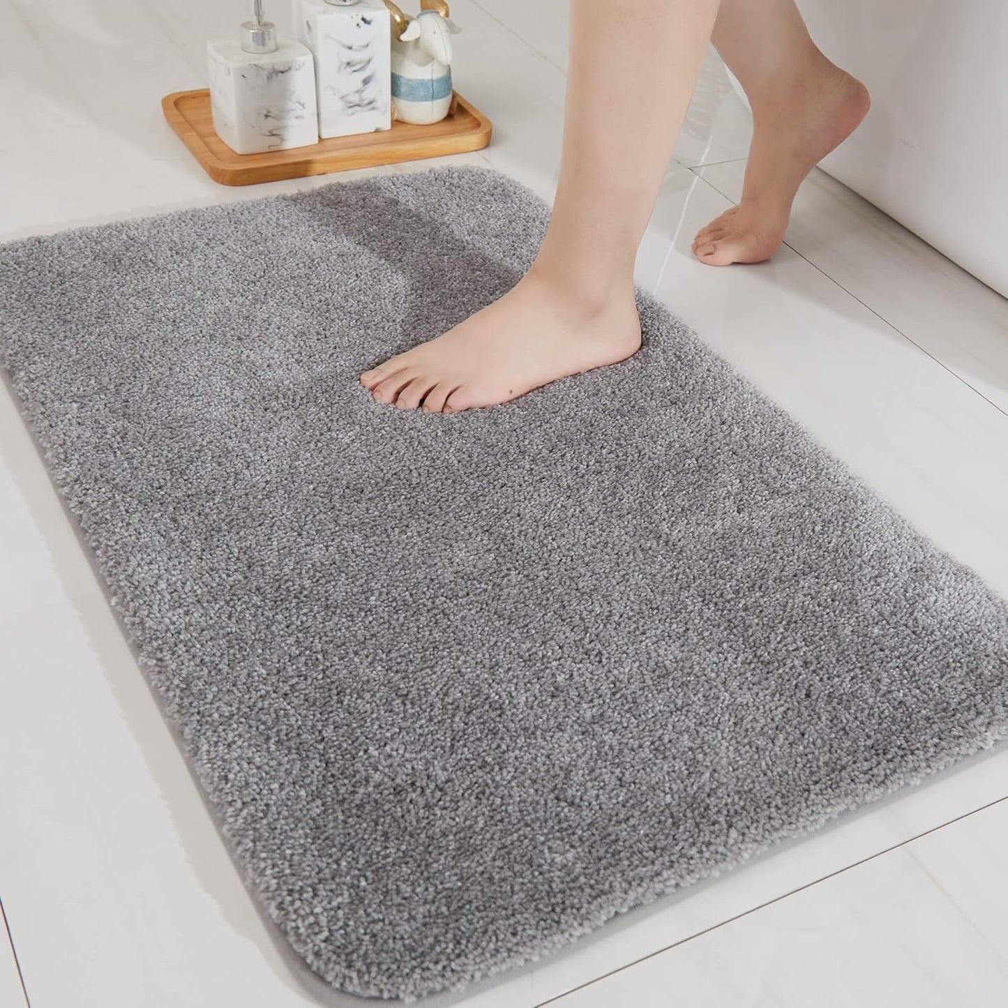 COSY HOMEER Bath Rugs for Bathroom Extra Thick - Anti-Slip Bath Mats Soft Plush Yarn Shaggy 100% Strong Mirco Polyeste Mat Living Room Bedroom Mat Floor Water Absorbent(Grey,24x36 - Inches)
