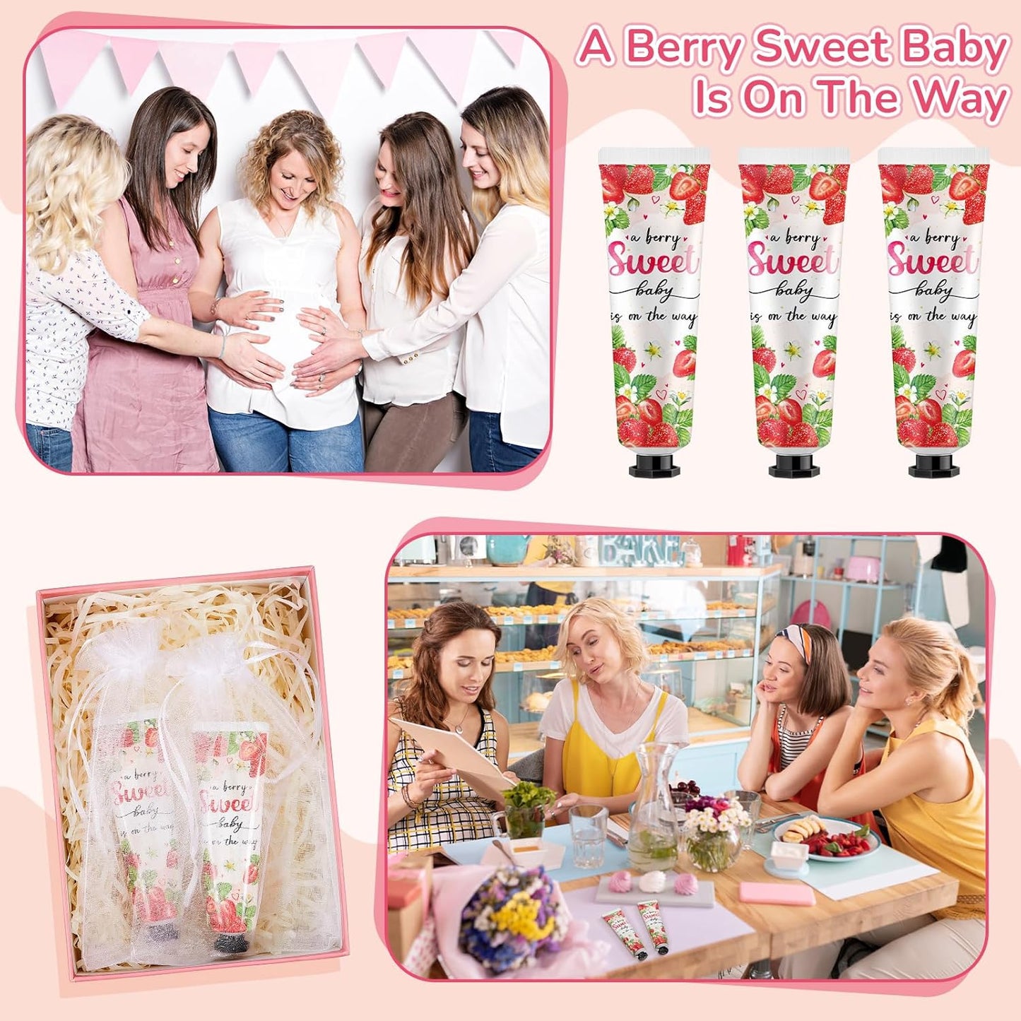 48 Sets a Sweet Strawberry Is on The Way Hand Cream Gifts Bulk Baby Shower Hand Cream Travel Size Lotion Bulk Fall Thanksgiving Party Supplies Favors Birthday Wedding for Guest