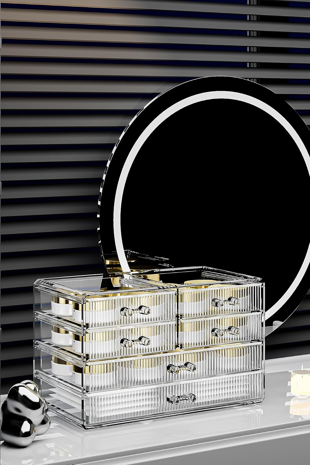 ZHIAI Stackable Storage Drawers, Acrylic Bathroom Counter Organizer Clear Makeup Organizers for Vanity, Kitchen Cabinets, Bathroom, Undersink, Home Organization and Storage (6 Drawers, Pattern F)