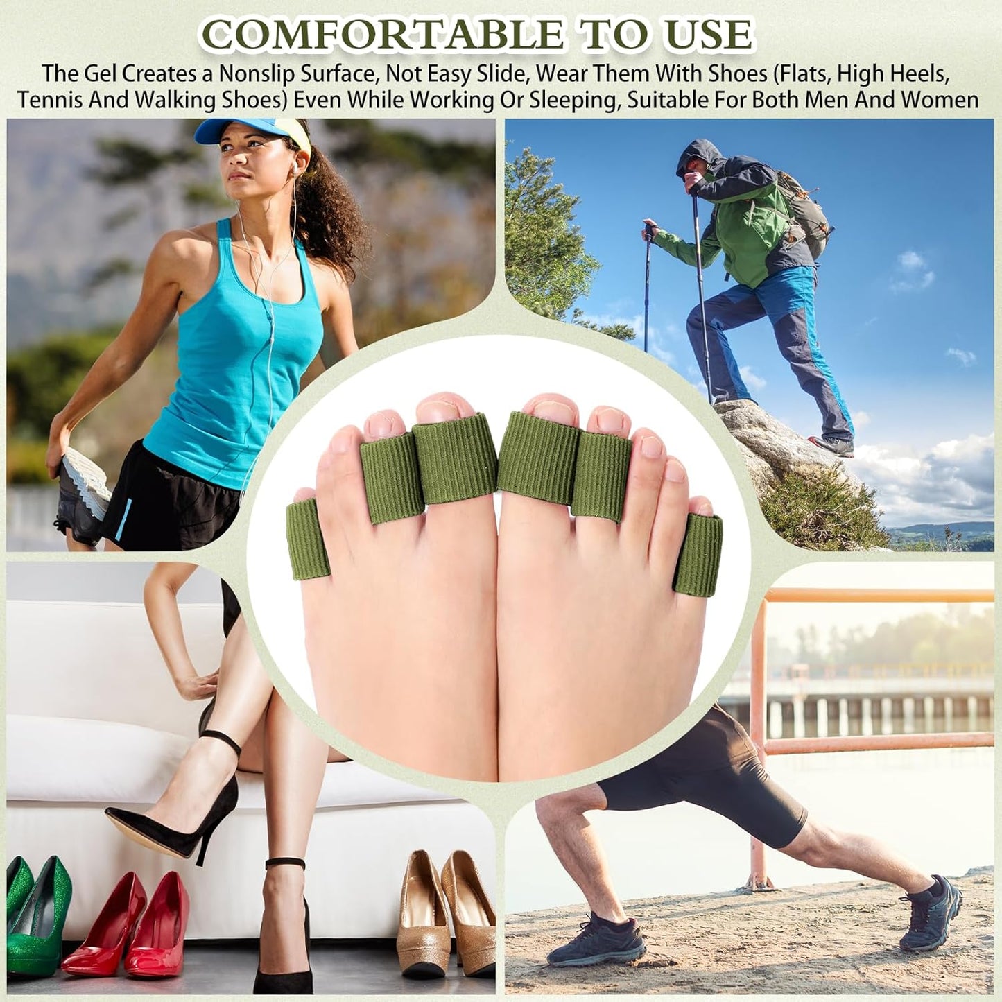 Blulu 24 Pieces Toe Tubes 0.98 Inches Cushion Tube Corn Pads for Toes Sleeves Soft Gel Protectors for Cushions Corns Blisters Calluses 3 Size(Military Green,Assorted Sizes)