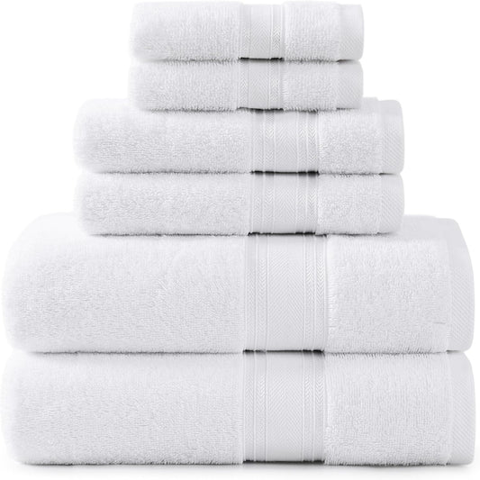 LANE LINEN Luxury Bath Towels Set - 6 Piece 100% CottonBathroom Zero Twist Shower Extra Absorbent Towel Super Soft 2 Hand Wash Cloths White