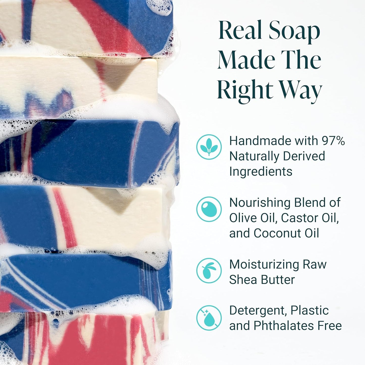 The Bubble Factory Handmade Natural Bath & Body Soap Bar, Vegan, All-Natural, Palm Oil Free, Made in USA with Shea Butter + Essential Oils, Patriot, 3 Bars