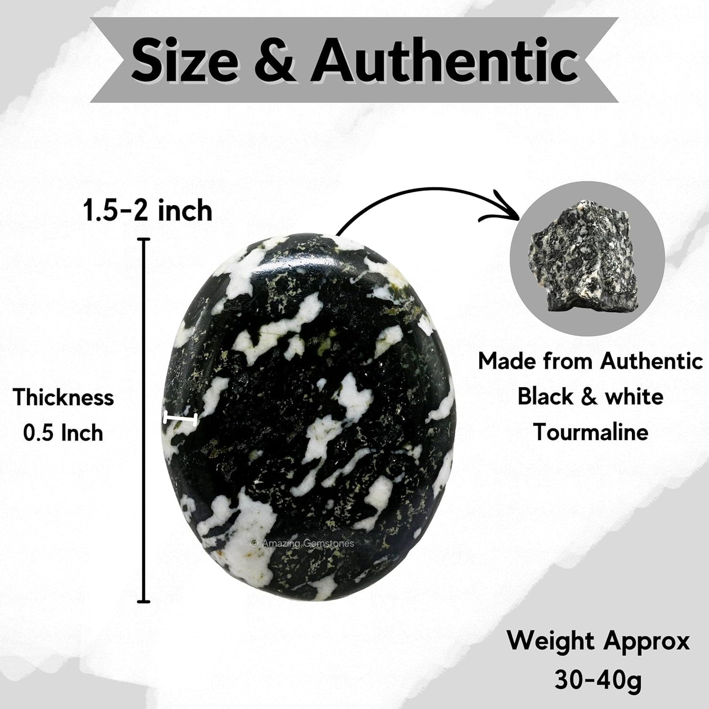 Amazing Gemstone Black and White Tourmaline Crystals and Healing Stones - Large Palm Stone Crystals Piedra - Crystal for Good Luck, Positive Energy, Meditation - Unique Stocking Stuffers, Gifts Women
