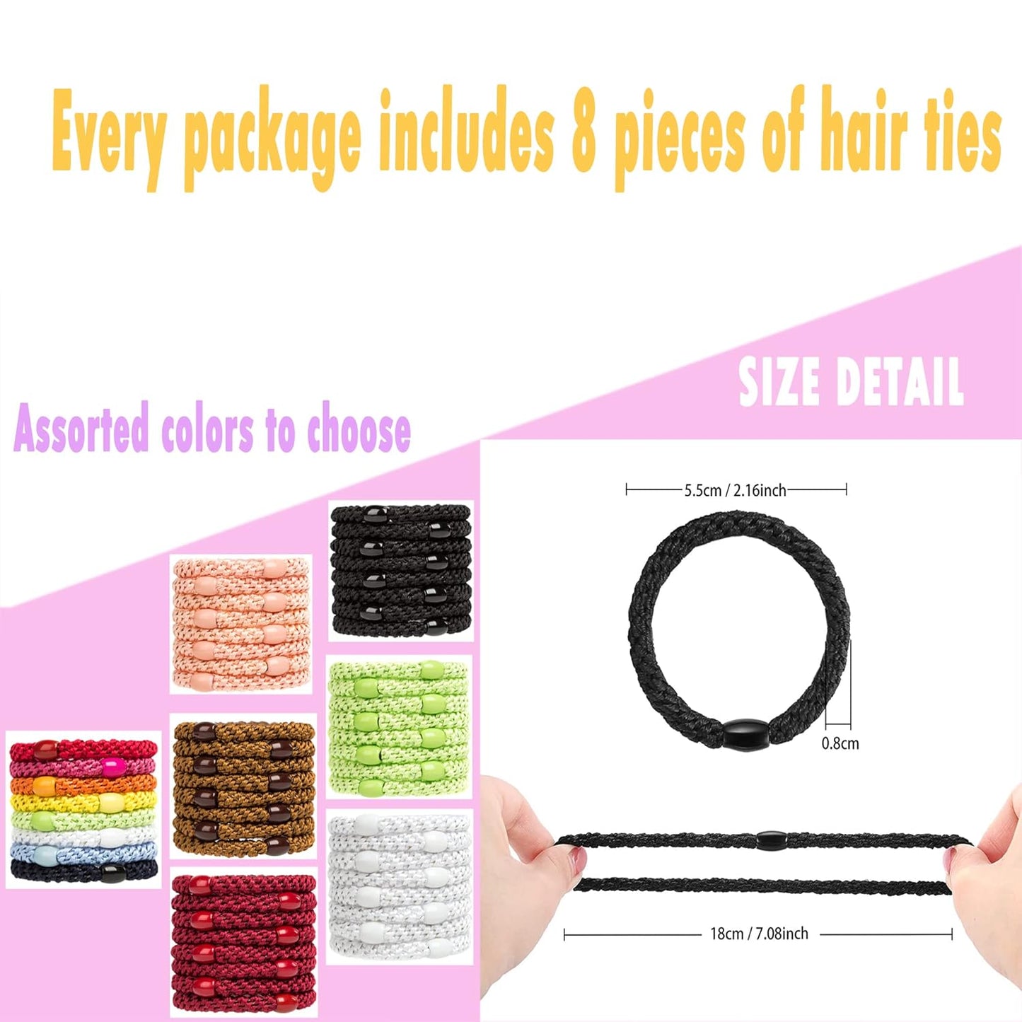 AXEN 8PCS Elastic Hair Tie for Women Girls, Cotton Bands Soft Woven Ponytail Holders for Thick Hair and Curly Hair, Blue Series