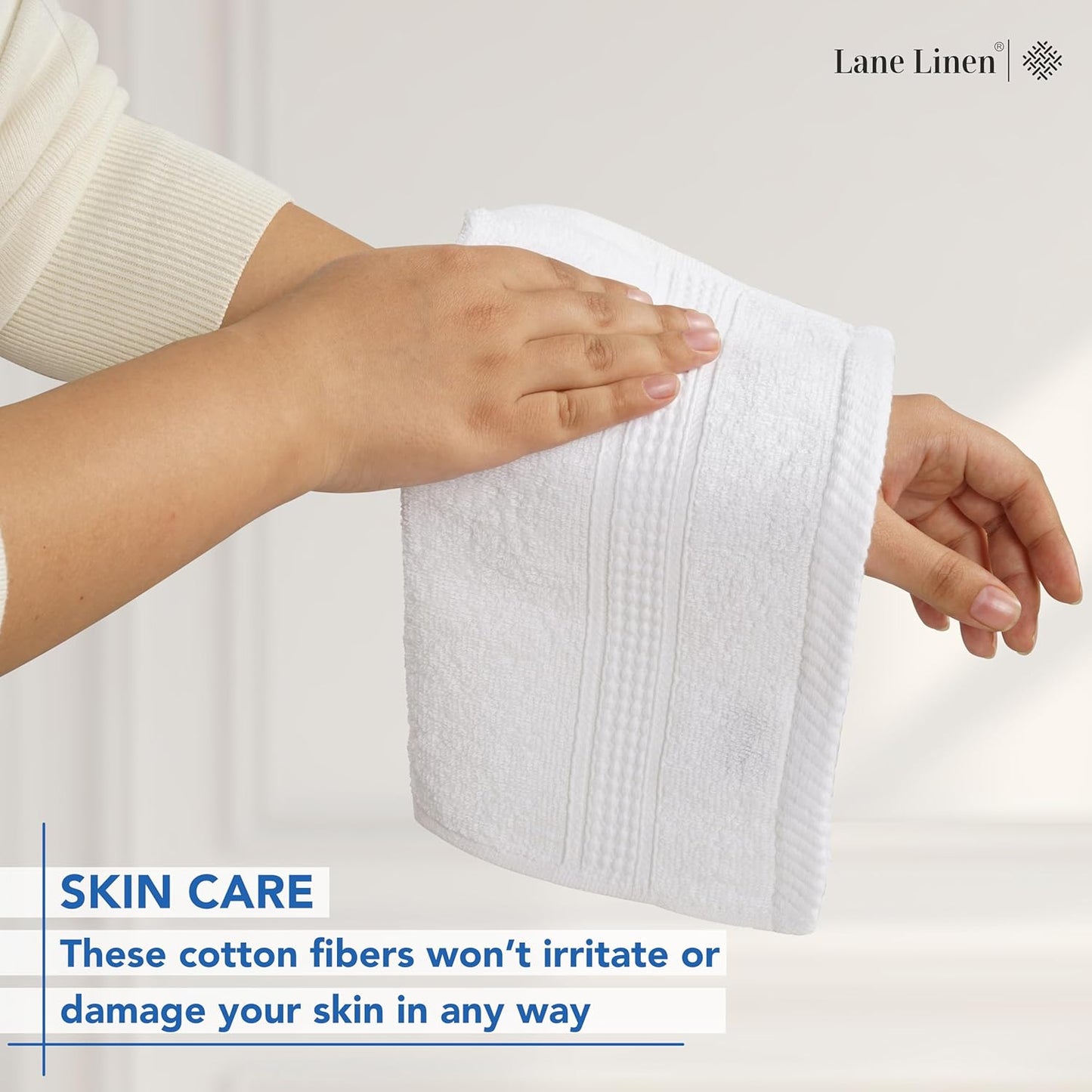 LANE LINEN 100% Cotton Washcloths 24 Pack - Spa & Salon Quality Face Towels - Ring Spun, Soft & Absorbent Wash Cloth Rags for Body, Beauty, Home, Gym - Fingertip Towels - 13"x13", White Washcloths