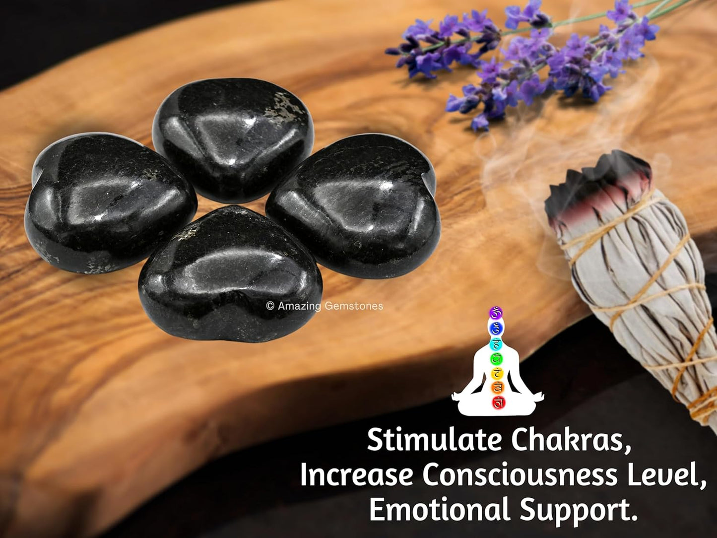 Nuummite Crystal Heart Palm Stone - Pocket Massage Worry Stone for Natural Body Chakra Balancing, Reiki Healing and Crystal Grid
