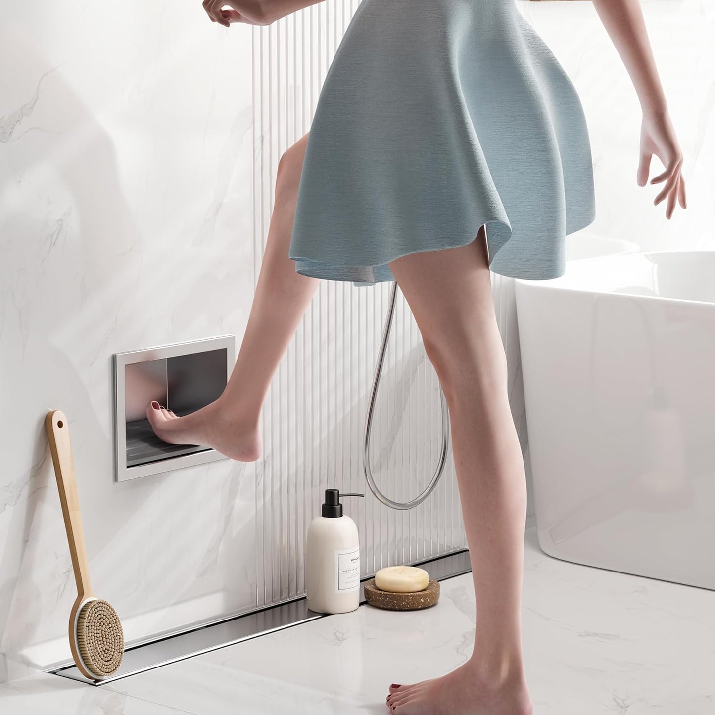 Shower Foot Rest for Shaving Legs, 304 Stainless Steel Footrest Niche with Shaving Holder, Recessed Shower Niche for Shaving Legs, Brushed Nickel