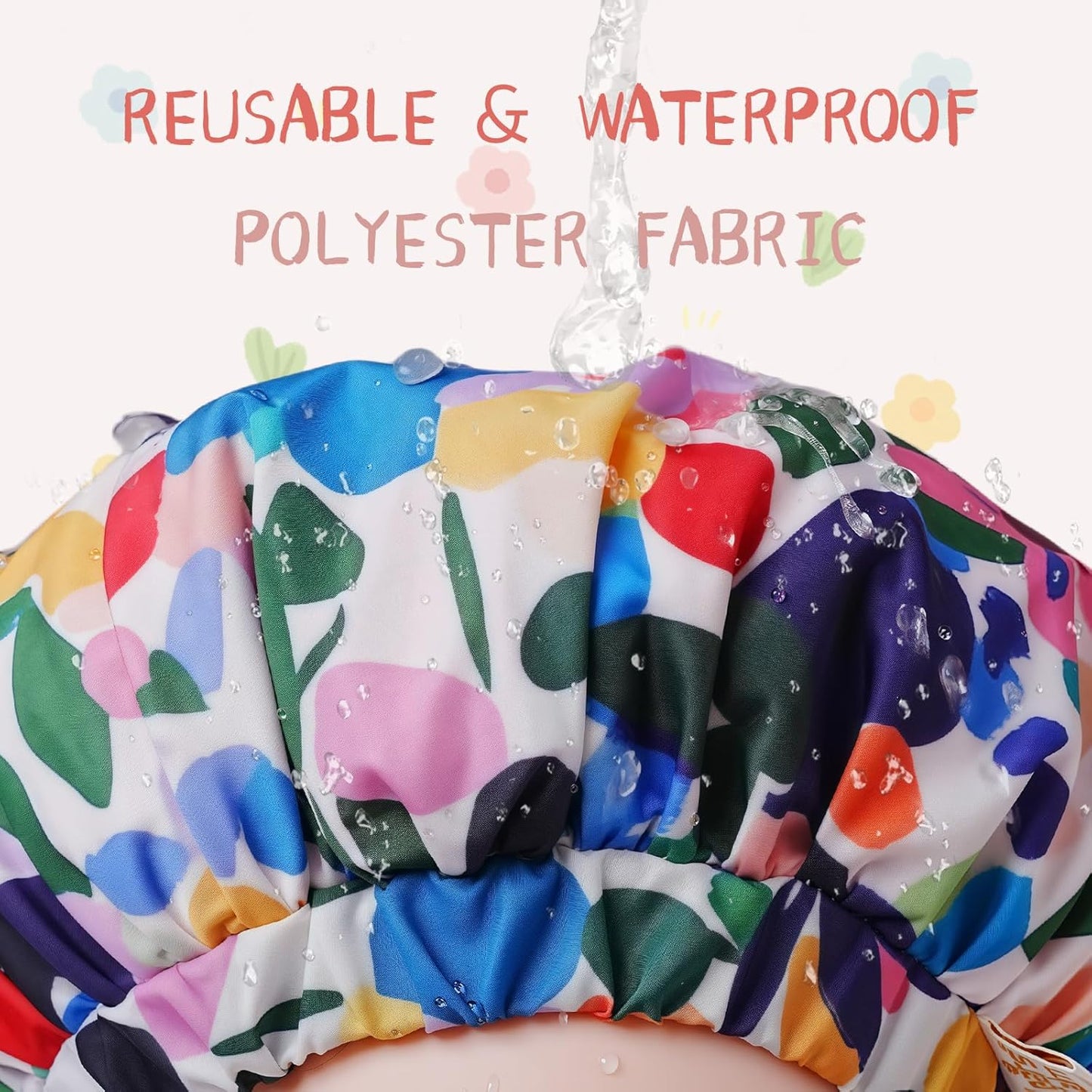 Years Calm Shower Caps for Women Reusable Waterproof, Double-Layer Extra Large Elastic Hair Cap for Shower for Long Hair & Braids, Travel & Home (Blue)