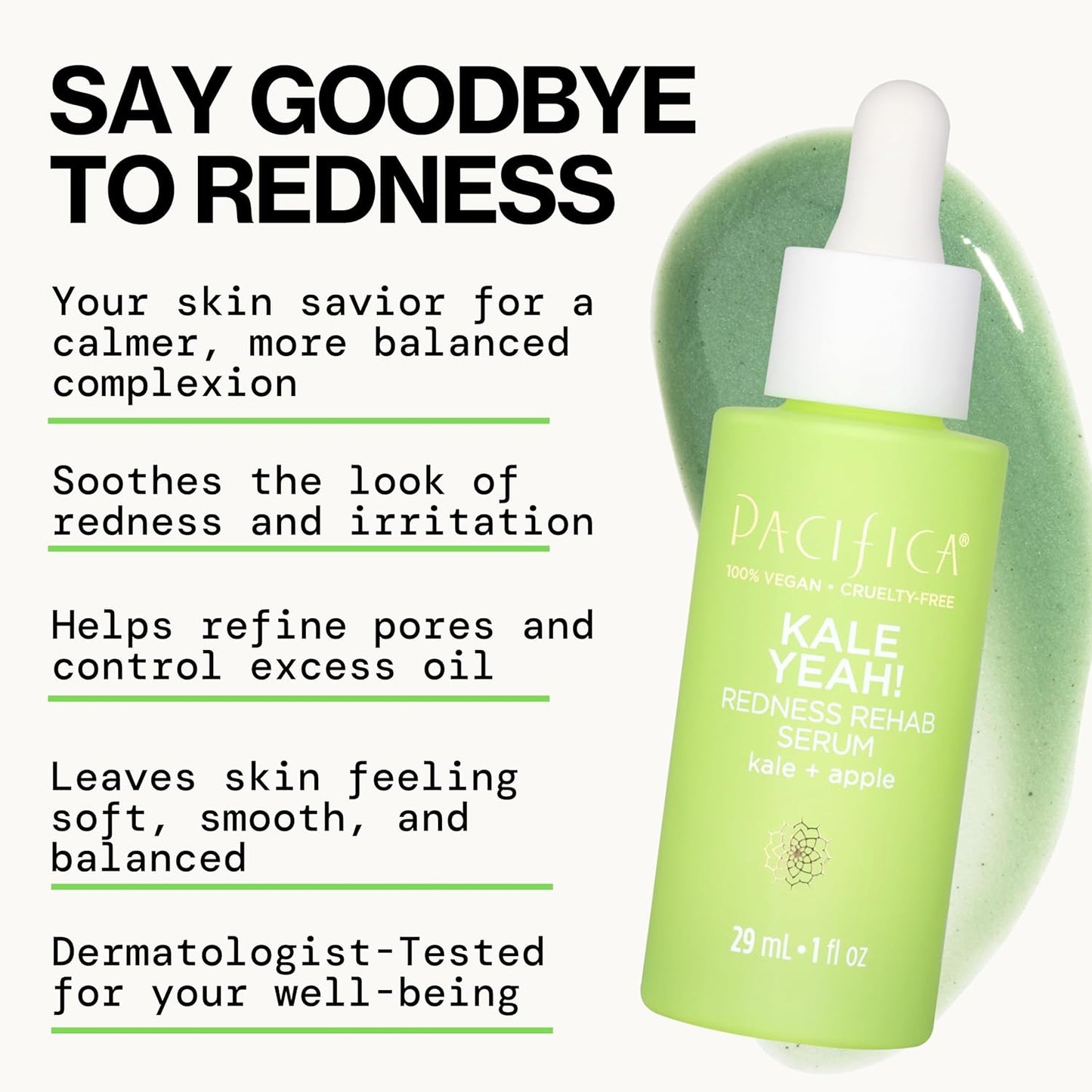 Pacifica Kale Yeah! Redness Rehab Serum – Niacinamide & Super Greens Face Serum to Calm Redness, Minimize Pores & Oil, Soothing Anti-Redness for Oily/Combination Skin Vegan Dermatologist Tested