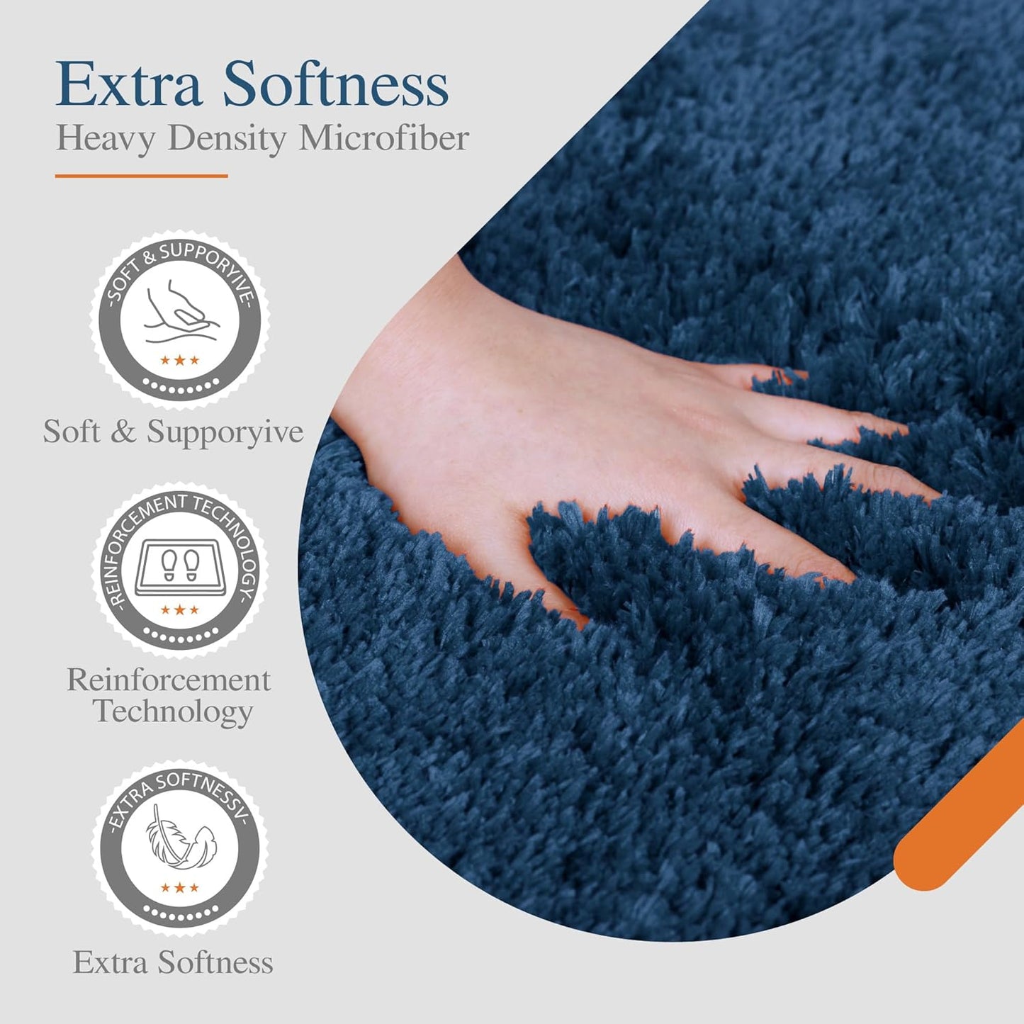 Walensee Non Slip Bath Mat (16 x 24, Navy) - Soft Microfiber Shaggy, Water Absorbent, Machine Washable, Thick Plush Shower Rug