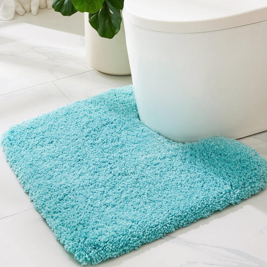 ILANGO Teal Toilet Rugs U Shaped 22" × 24" Non Slip & Super Absorbent Extra Thick Soft, Washable Bath Mats for Bathroom Floor, Microfiber Plush Shaggy Contour Bath Rugs for Toilet,Dry Quick