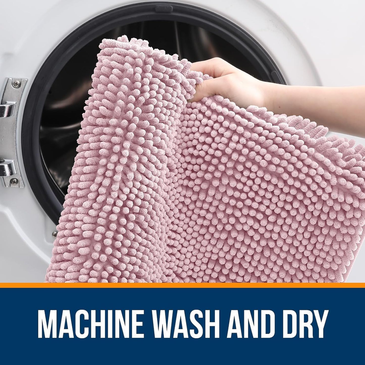 OLANLY Toilet Rugs U-Shaped 24x20, Extra Soft Absorbent Chenille Contour Bathroom Rugs for Toilet, Dry Quickly, Machine Washable, Non-Slip Bath Mat, Dusty Rose