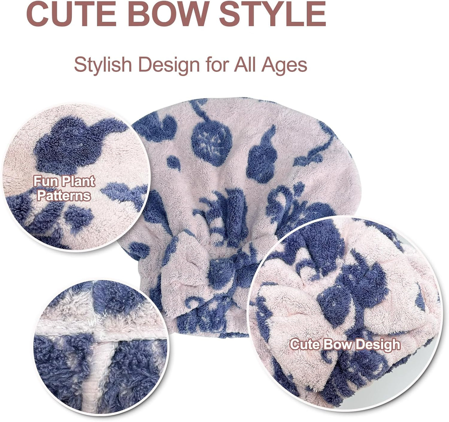 Jseng 3Packs Microfiber Hair Towel for Women - Quick-Drying, Super Absorbent Hair Wrap with Bow Design, Soft Hair Towel Turban for Curly Long Wet Hair