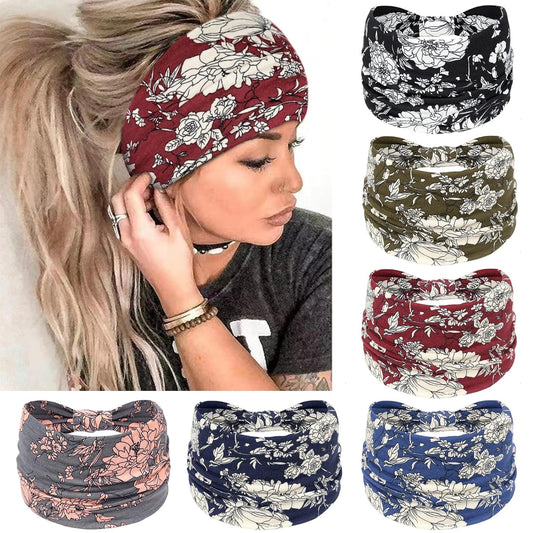 Wide Headbands for Women Knotted No Slip Head Bands Soft Turban Headband Hair Accessories Boho African Solid Color Head Wraps for Women Yoga Workout Pack of 6