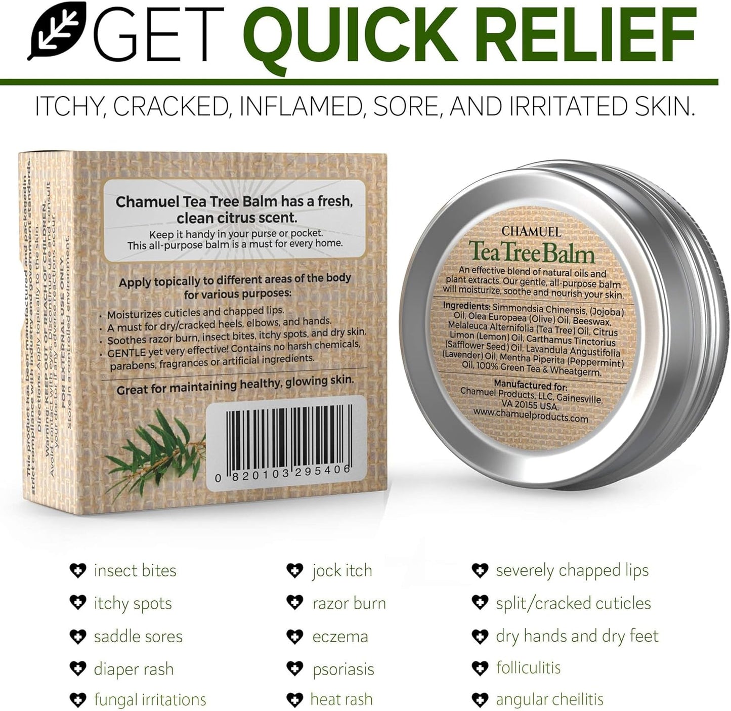 Tea Tree Oil Balm- All Natural | Great Cream for Soothing Eczema, Cracked Foot, Rashes, Jock Itch, Bug Bites, Folliculitis, Acne, Itchy Skin, Cuticles, Psoriasis, Saddle Sores- For Women & Men, 2-Pack