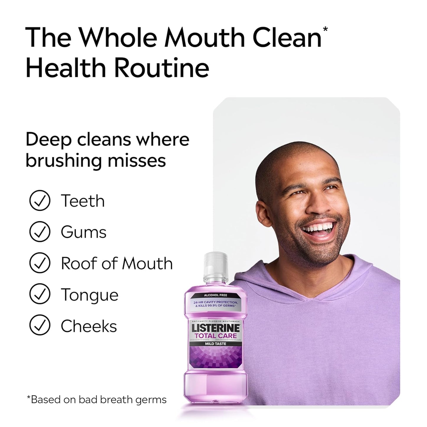 Listerine Total Care Alcohol-Free Anticavity Mouthwash, 6 Benefit Fluoride Mouthwash for Bad Breath and Enamel Strength, Fresh Mint Flavor, Twin Convenience Pack, 2 x 1 L