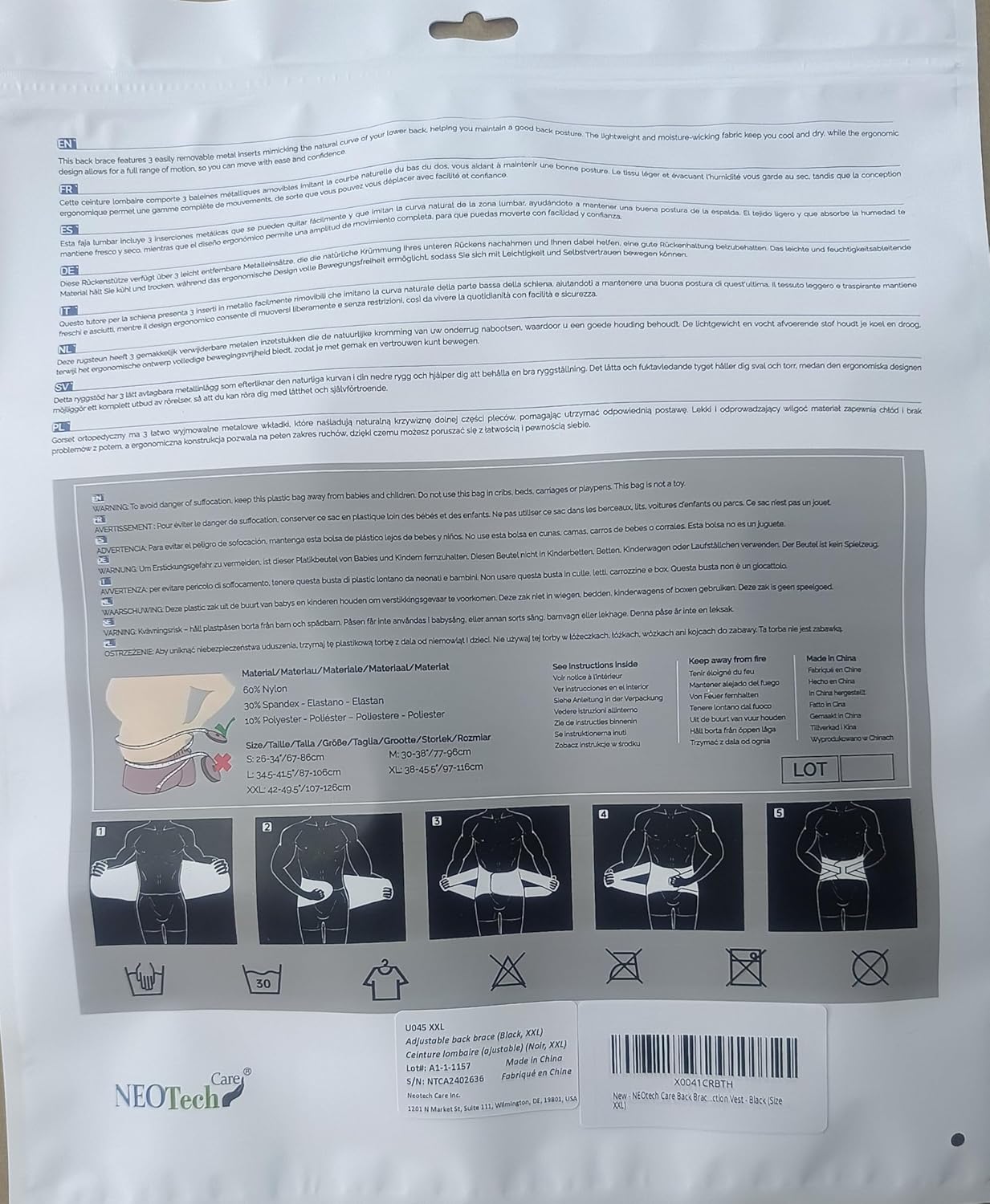 NeoTech Care Back Support Belt - Breathable & Adjustable Lower Back Brace - Double Pull Compression Straps (Black, Size XXL)