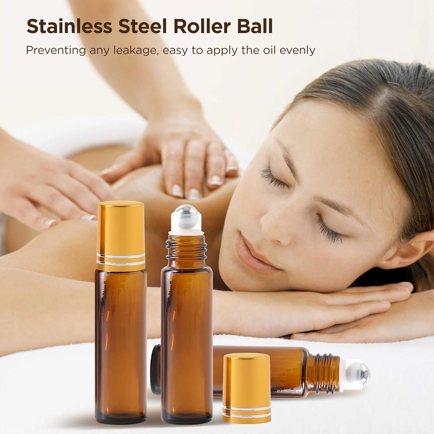 Essential Oil Roller Bottles, 10ml Thick Glass Perfume Roller Bottles with Funnel Opener and Dropper Colored Glass Empty Bottles with Stainless Steel Roller Balls (Brown - golden cover, 12 Pack)