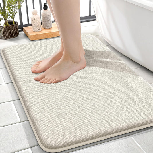 OLANLY Thick Memory Foam Bath Mat Rug 24x16, Extra Soft Absorbent Bathroom Rug, Quick Dry Bath Mats, Non-Slip, Machine Washable Carpet for Bathroom, Tub and Shower, Home Decor Accessories, Ivory