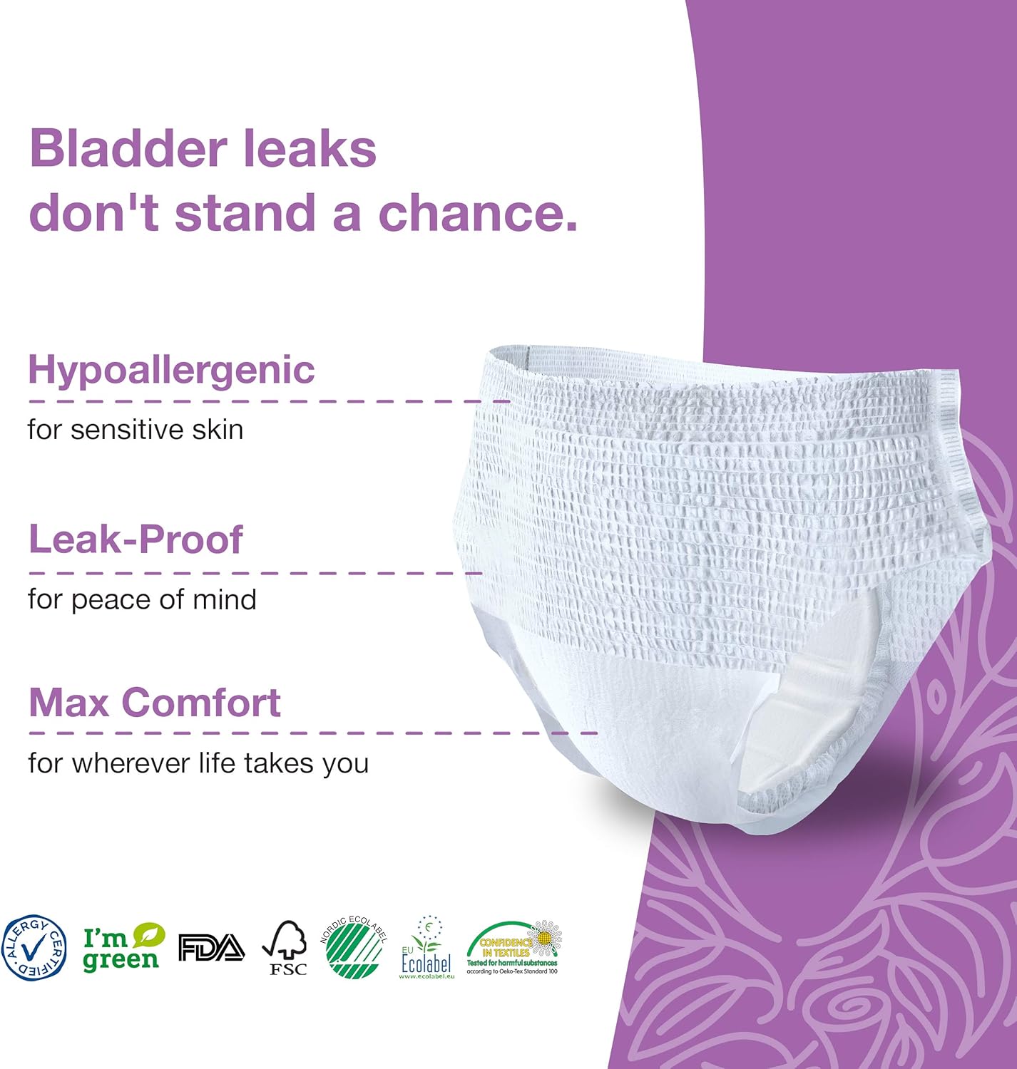 Veeda Natural Adult Incontinence Underwear for Women - Postpartum Underwear for Bladder Leakage Protection - Disposable Underwear with Maximum Absorbency - Large Size - 40 Count