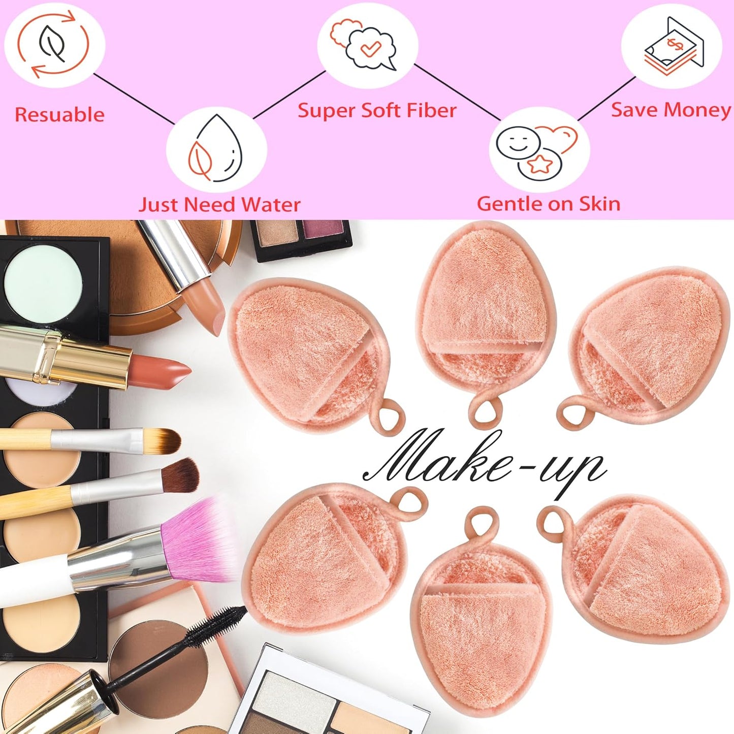 Reusable Makeup Remover Pads Soft Makeup Remover Cloths Washable Facial Makeup Cleansing Pads for Face,Lip,Eyes Orange 12PCS