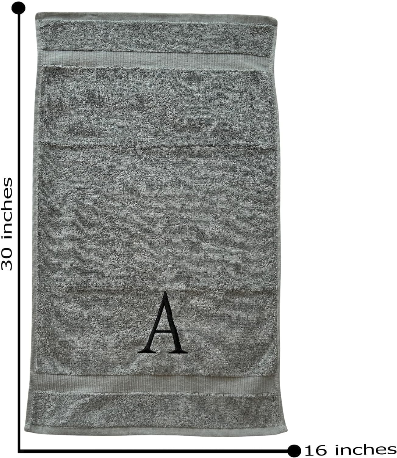 Gray Initial Hand Towel for Bathroom - Monogrammed Luxury Hotel Quality Decorative Embroidered Towel for Powder Room, Spa - GOTS Organic Certified - Set of 2 Black Letter G