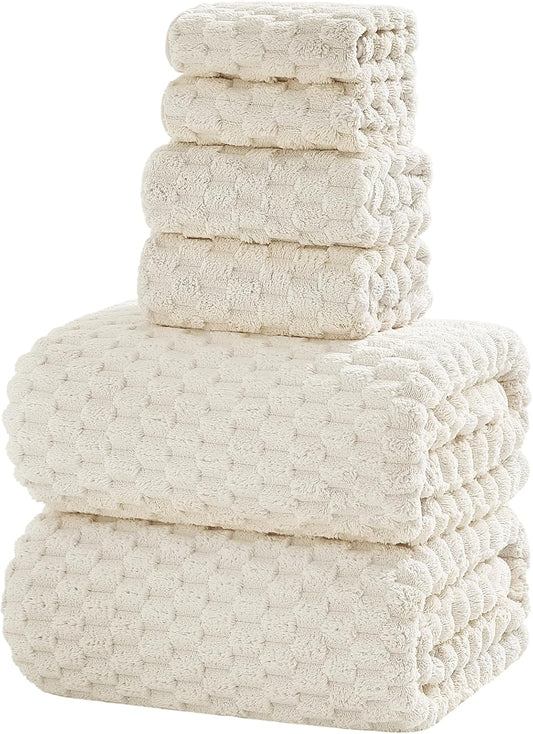 Extra Large Bath Towel Set of 6 (40"x80"),Oversized Bath Sheet Super Soft Highly Absorbent Microfibers Quick Dry Luxury Shower Towel for Bathroom Spa Gym Hotel Yoga (Cream, 6Piece)