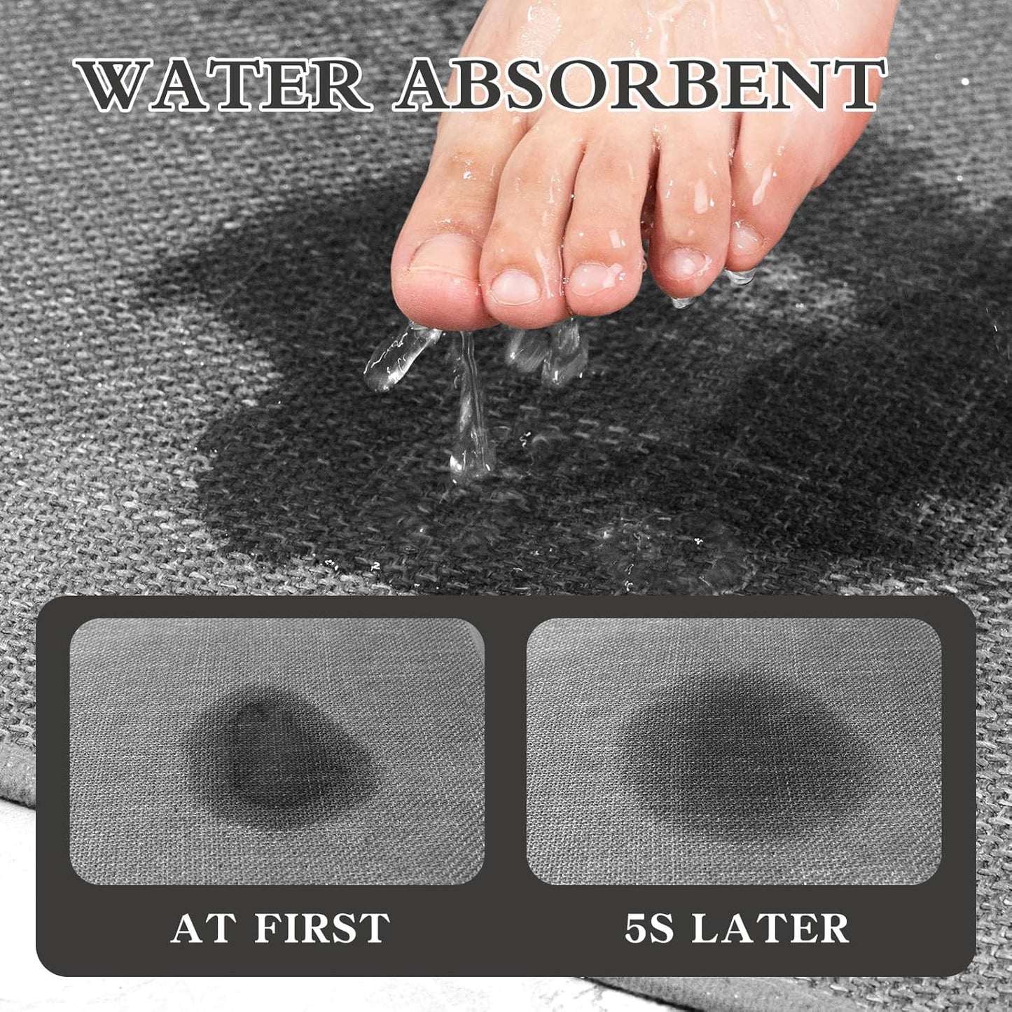 chakme Bath Mat 47x25, Ultra Thin Non Slip, Quick Dry Absorbent, Dark Grey, Large