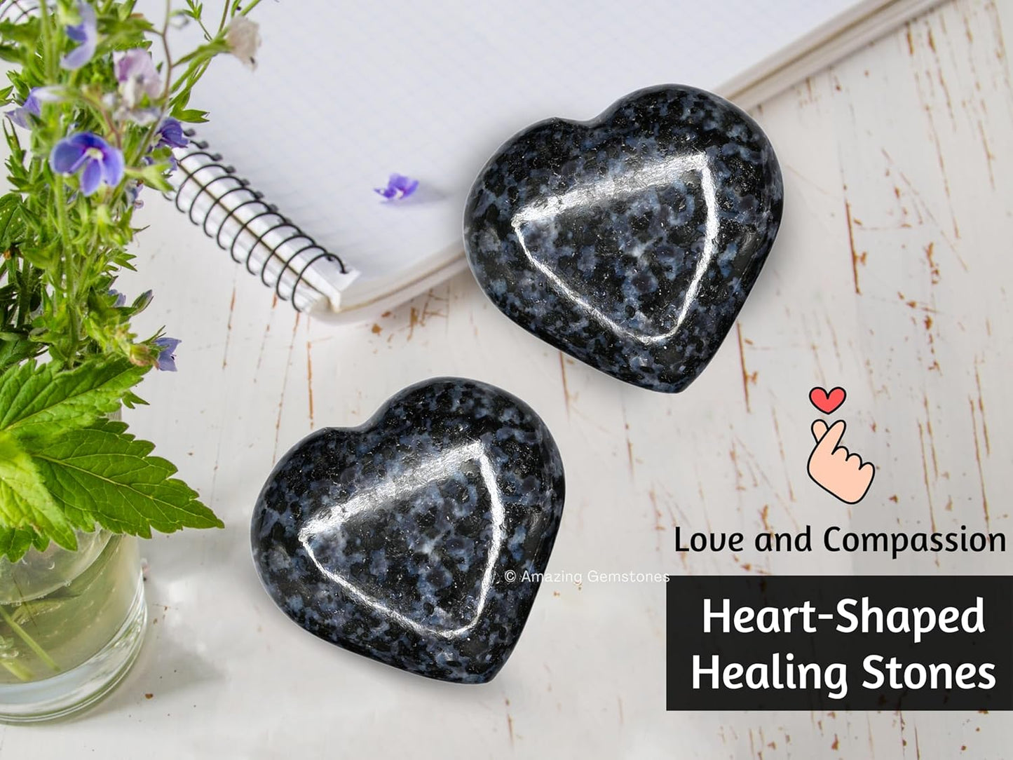 Indigo Gabbro Crystal Heart Palm Stone - Pocket Massage Worry Stone for Natural Body Chakra Balancing, Reiki Healing and Crystal Grid