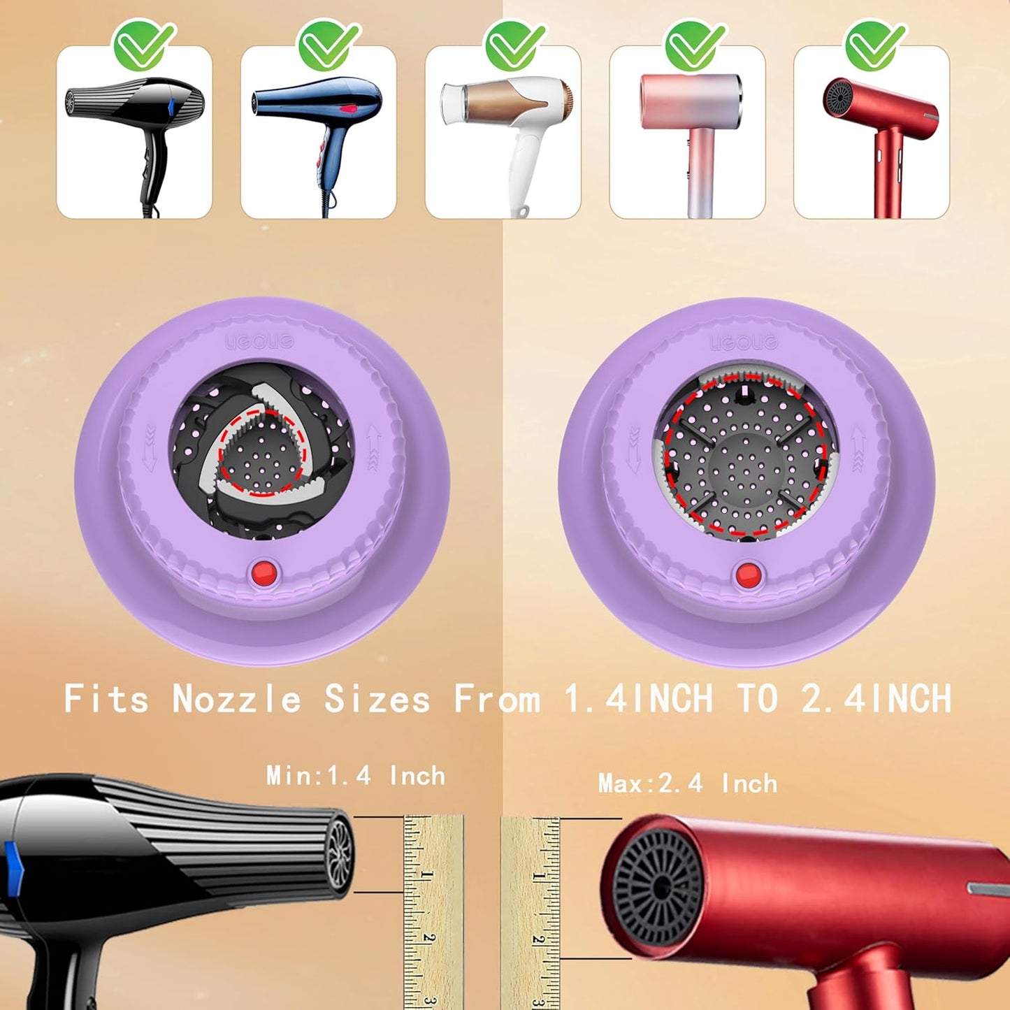 Hair Difuser Attachment Universal Diffuser Hair Dryer for 1.4-inch to 2.4-inch Blow Dryer, Hair Diffuser for Curly Hair and Natural Wavy Hair (Purple)