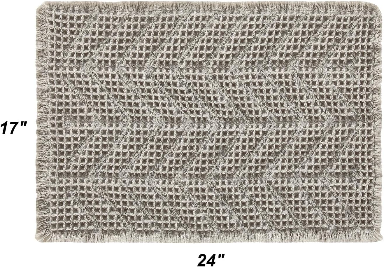 Upgraded Bath Mat, Non Slip, Machine Washable - Super Absorbent Waffle Weave, Rubber Backed, Ultra Soft - Gray, 17" x 24"