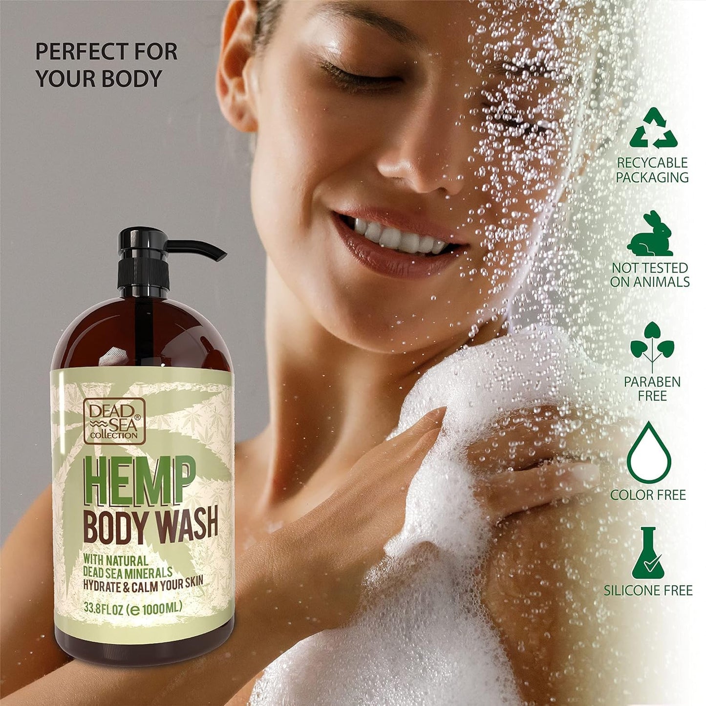 Dead Sea Collection Hemp Body Wash for Women and Men – Hemp Oil Infused with Dead Sea Minerals – Moisturizing Shower Gel for Dry & Sensitive Skin – 33.8 fl oz