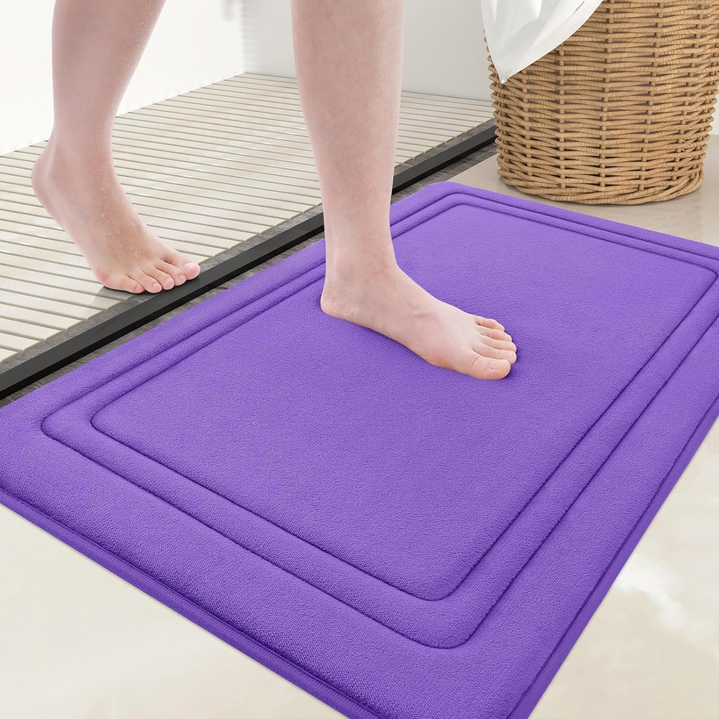 Grandaily Memory Foam Bath Mat Rug 30x20, Ultra Soft, Non-Slip and Absorbent Bathroom Rugs, Machine Wash Dry, Comfortable Bath Carpet for Bathroom Floor, Tub and Shower, Purple