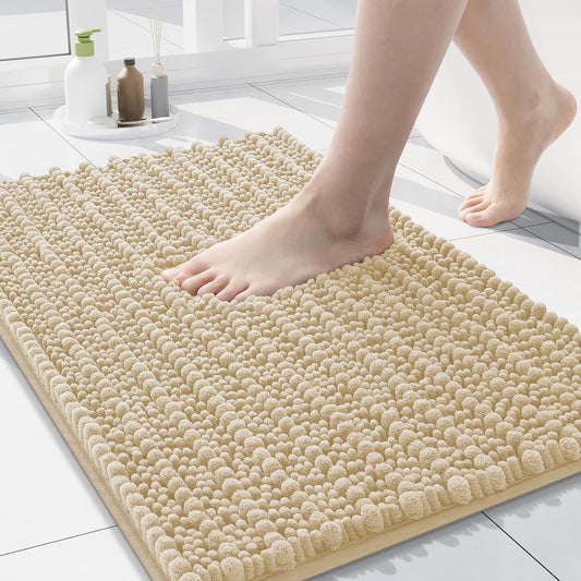 Arotive Luxury Chenille Bathroom Rug Mat, Extra Soft Thick Absorbent Shaggy Bath Rugs, Non-Slip Machine Wash Dry, Plush Bath Mats for Bathroom, Shower and Tub, 24x16, Cream Beige