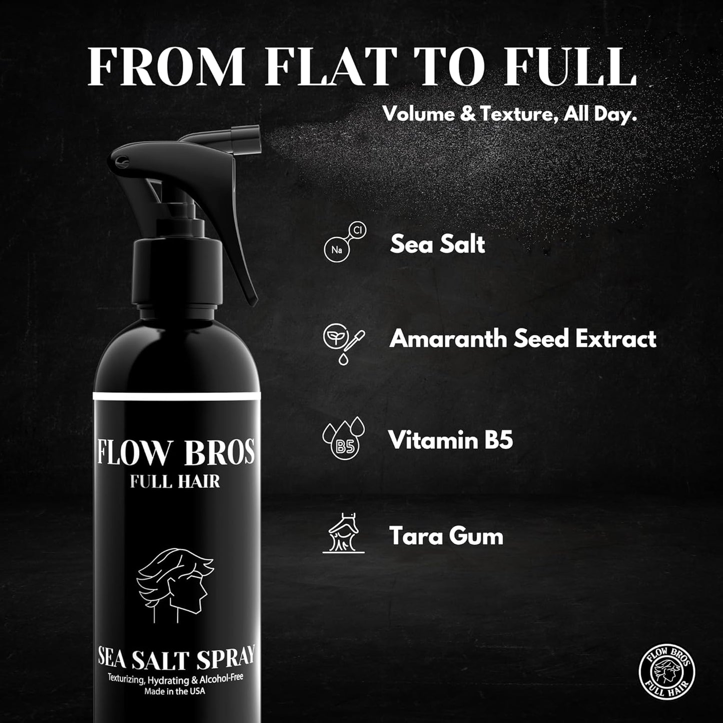Flow Bros Sea Salt Spray for Hair – Texturizing & Volumizing Sea Salt Spray with Natural Ingredients, Vitamin B5 & Amaranth Seed Extract – Light Natural Finish, Alcohol, Paraben, Phthalate Free – 8oz