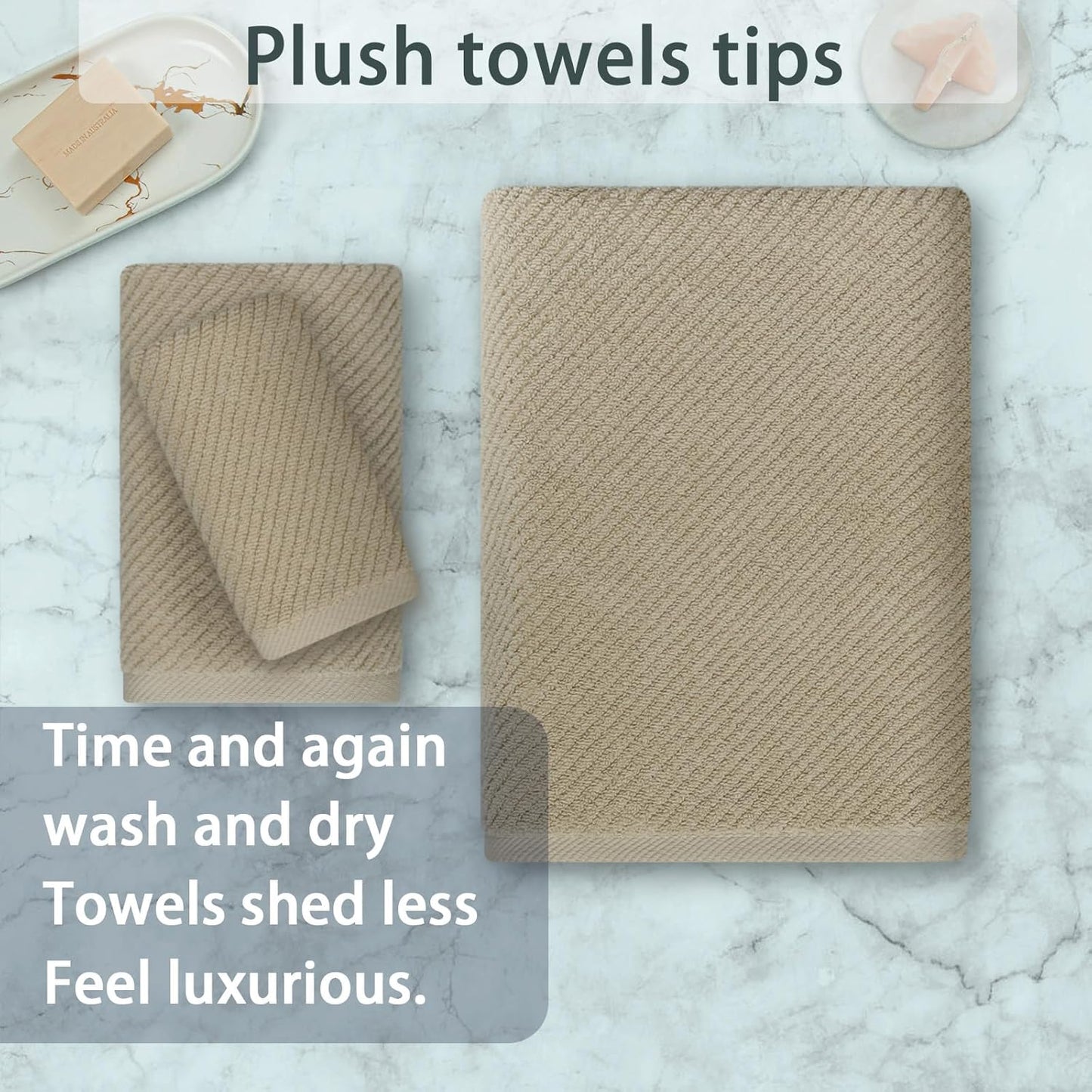 VOOVA & MOVAS Dark Beige Towels for Bathroom - 100% Cotton | Quick Dry | Soft | Thick, 3 Piece Towel Set, 1 Large Bath 30" x 56", 1 Hand 18" x 28",1 Wash Cloth 13" x 13", Bathroom Essentials,Dark Tan