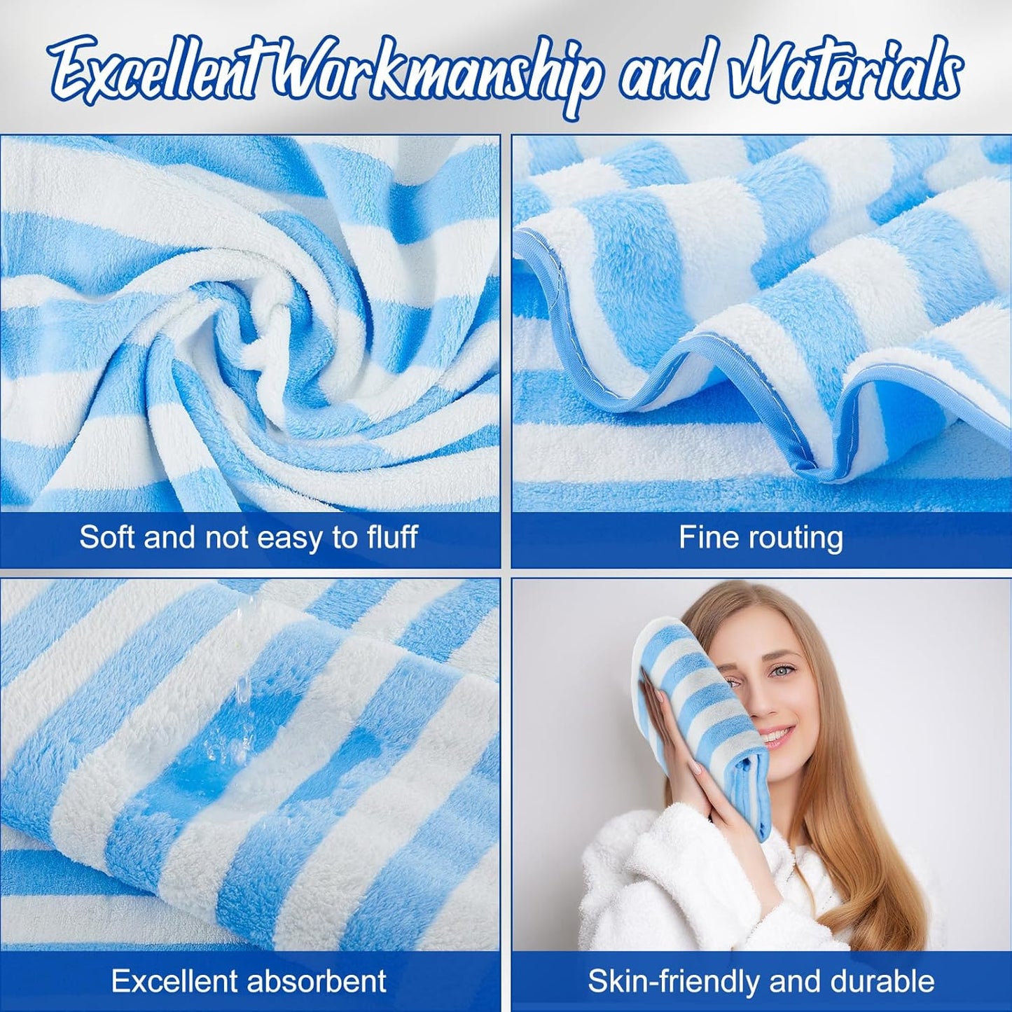 16 Pack Microfiber Bath Towels Bulk 27'' x 60'' Oversized Size Bath Towel Highly Absorbent Extra Large Soft Drying for Shower Beach Salon Winter Sport Spa Gym (Stripes,Light Blue)