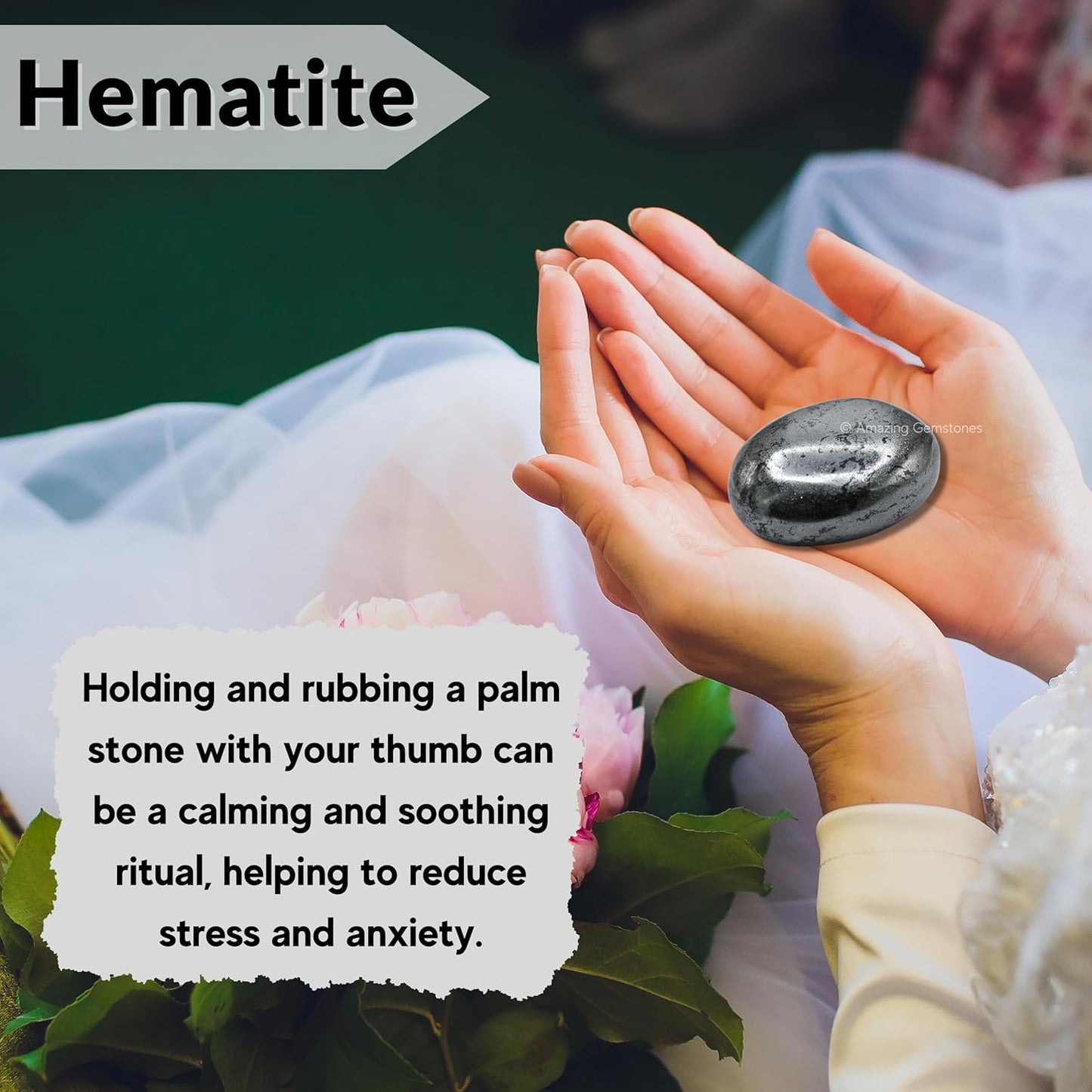 Amazing Gemstone Hematite Crystals and Healing Stones - Large Palm Stone Crystals Piedra - Crystal for Good Luck, Balanced Positive Energy, Meditation - Unique Stocking Stuffers Gifts for Women, Men