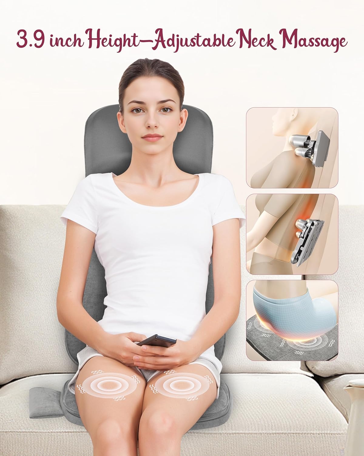 Shiatsu Back and Neck Massager with Heat, Back Massage for Chair, Kneading, Rolling, Vibration, Massage Seat Cushion, Full Body Massage Chair Pad