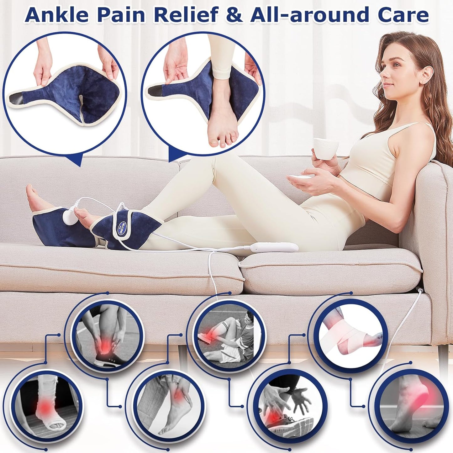 CAMECO 2 Packs Ankle Heating Pads for Achilles Tendonitis, Foot Heating Pad for Feet Neuropathy, Heated Ankle Wraps Braces for Arthritis Pain Relief, Heel Heat Pad for Ankle Sprain, 86℉-158℉ Temp